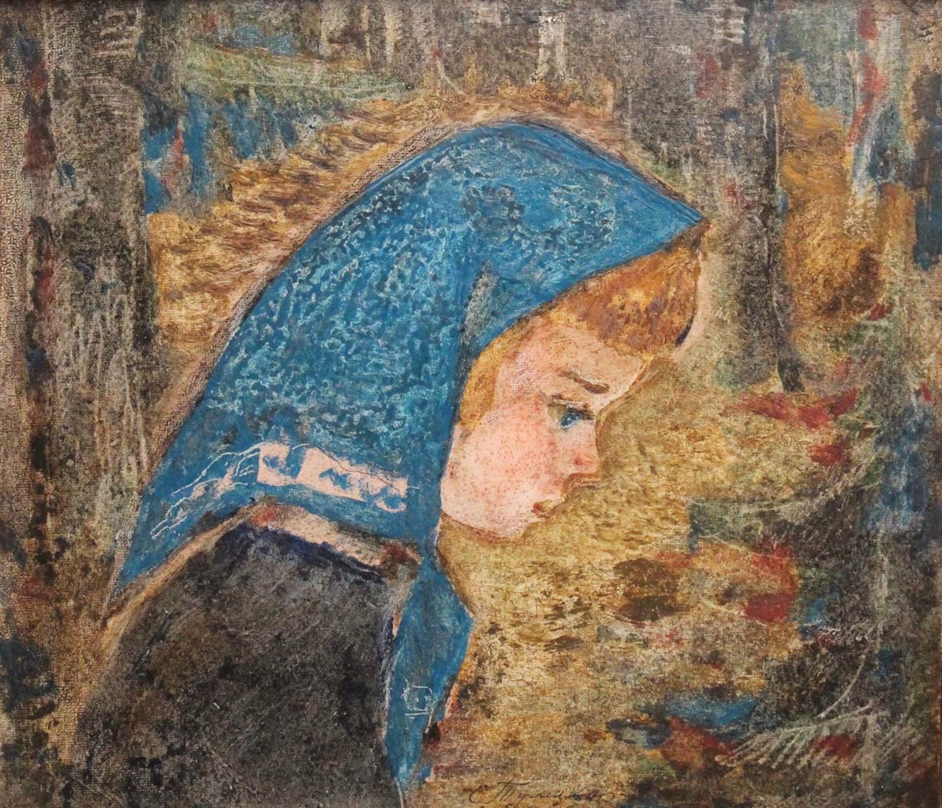 Girl in Blue Headscarf by Sergei Tumakov