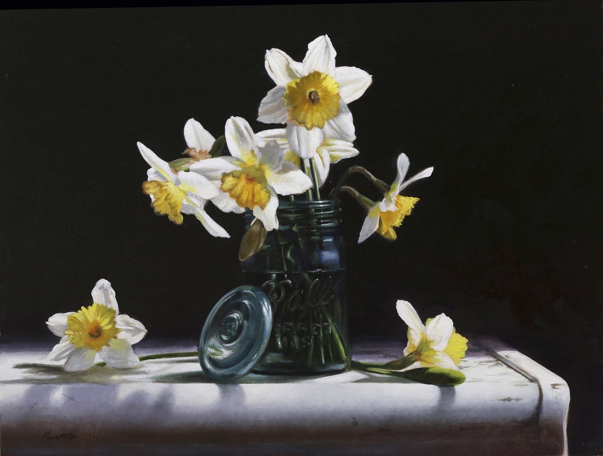 Ball Jar with Daffodils by Larry Preston