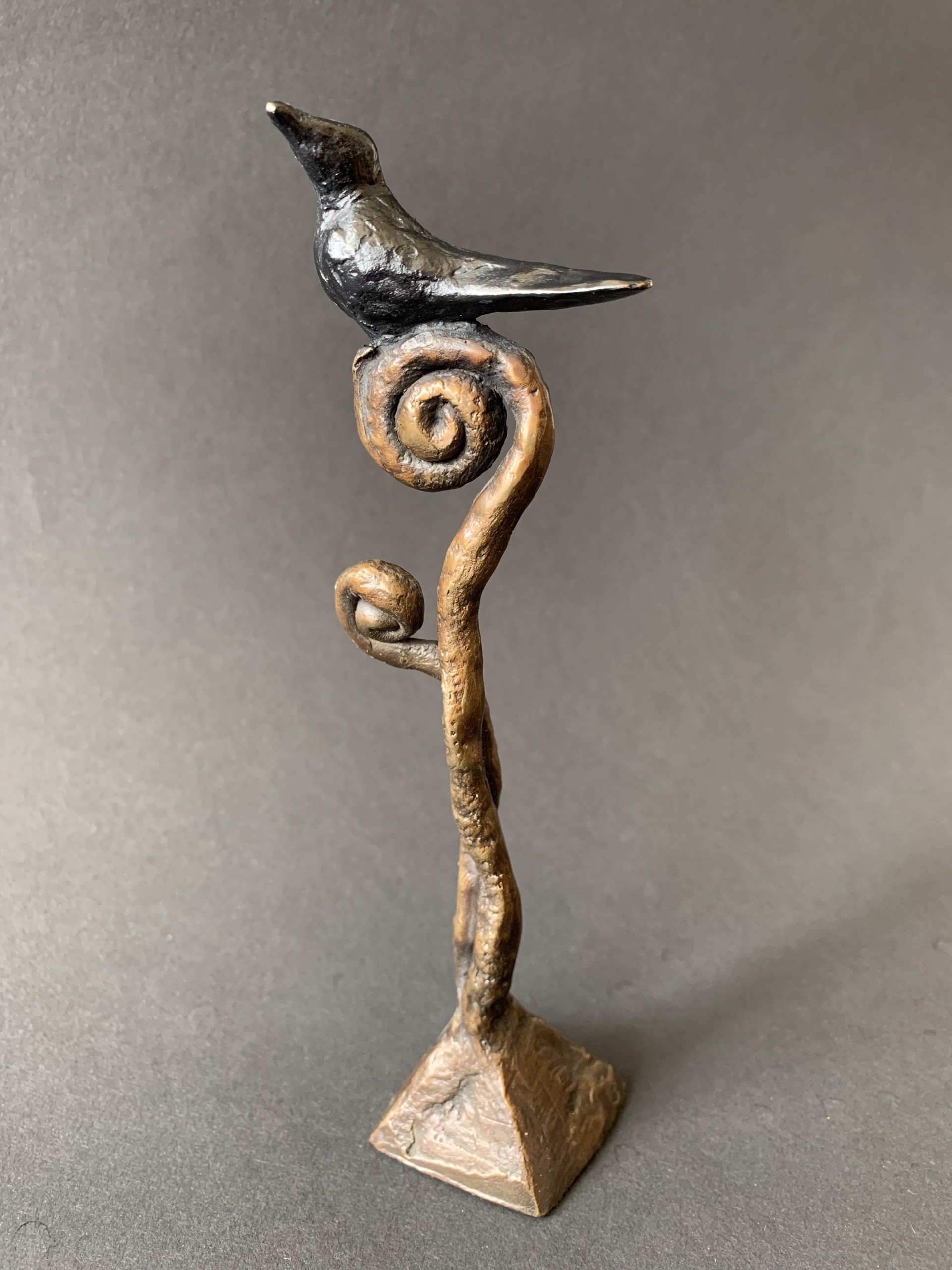Tiny Blackbird on a Fiddlehead by Copper Tritscheller