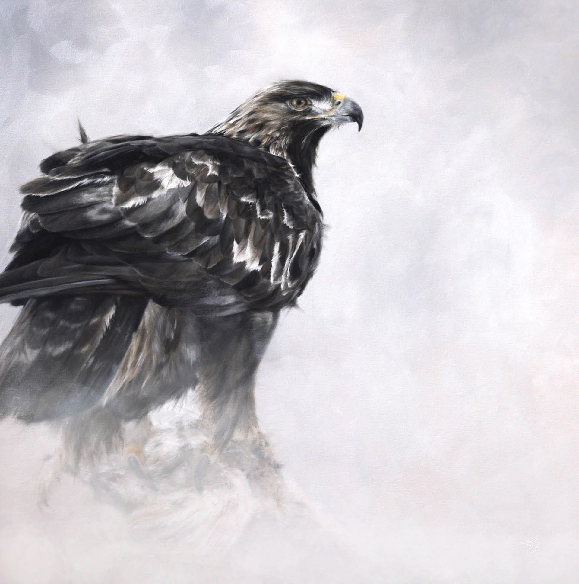 Original Oil Painting By Doyle Hostetler Featuring A Golden Eagle In A Muted Color Scheme