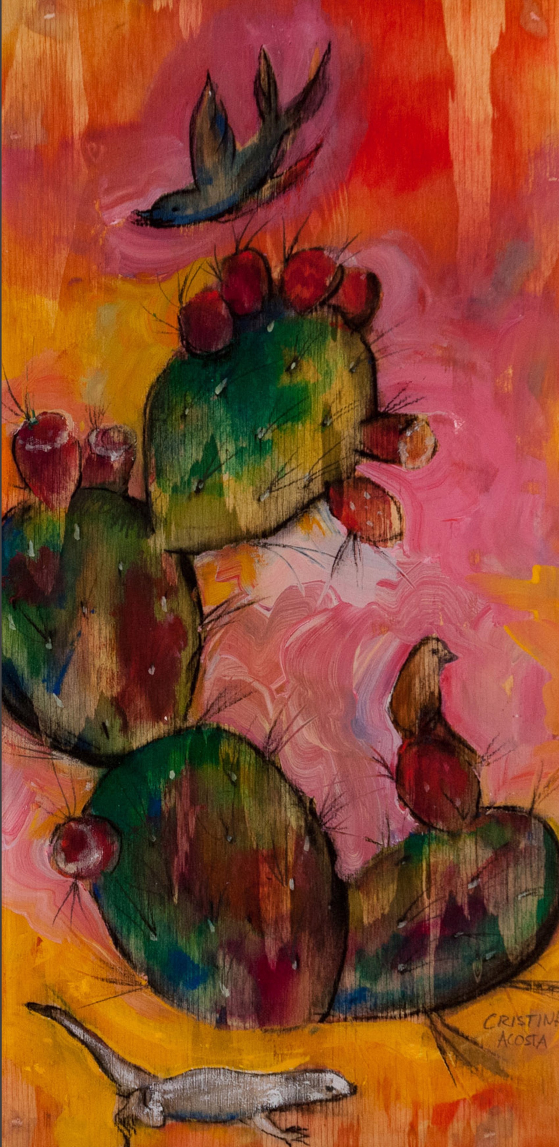 Fringe Toe Lizard with Paddle Cactus by Cristina Acosta