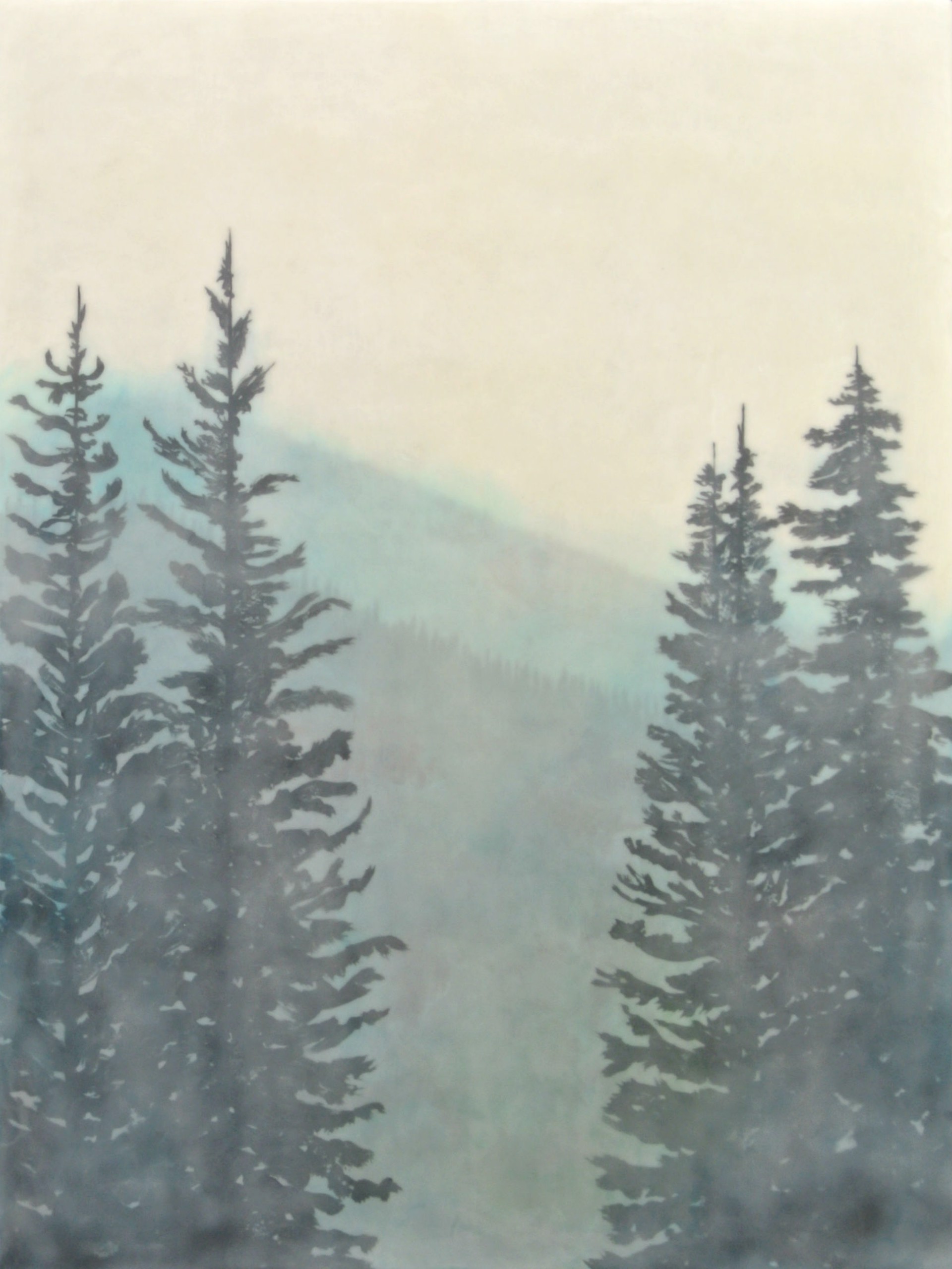A Contemporary Encaustic Painting Featuring Mountain Landscape With Trees By Bridgette Meinhold, Available At Gallery Wild