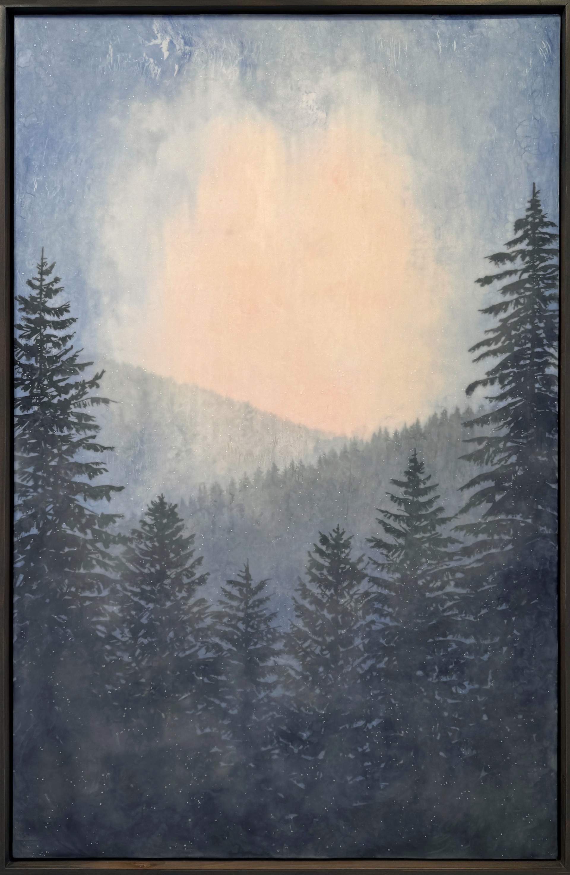 Original Encaustic Painting By Bridgette Meinhold Featuring Pine Covered Winter Landscape