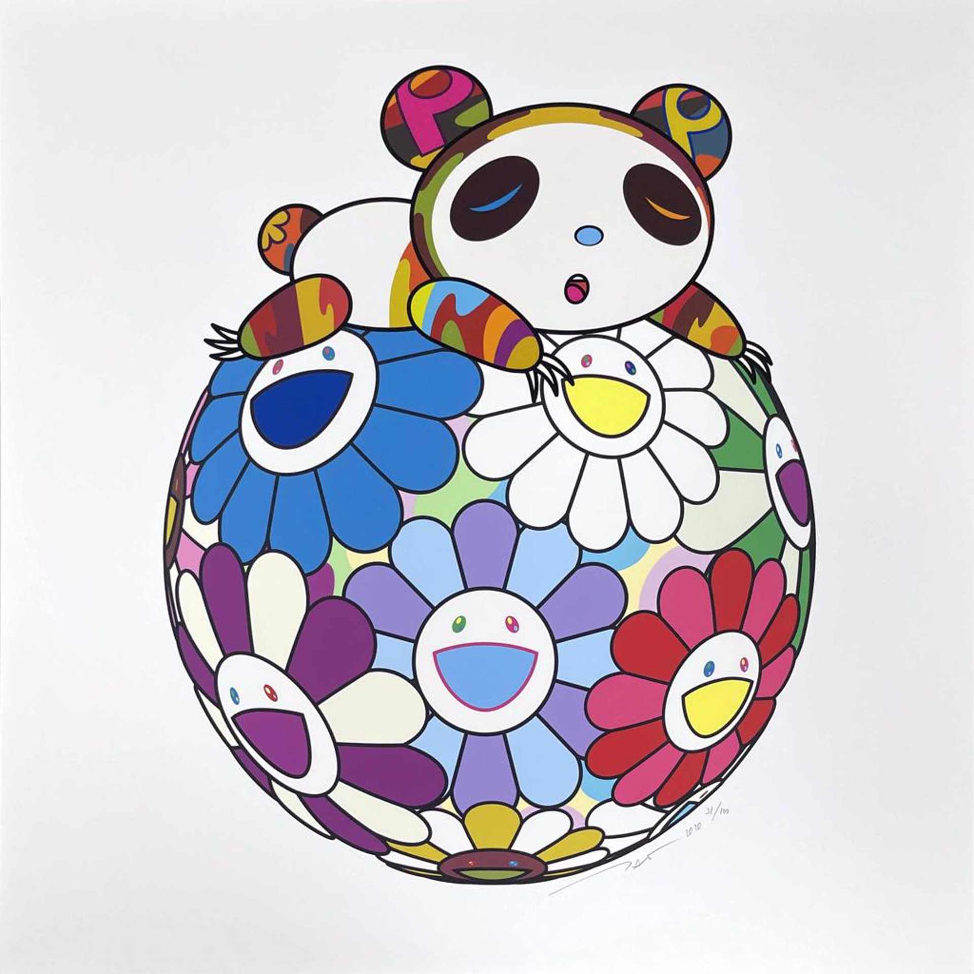 Atop a Ball of Flowers, A Panda Cub Sleeps Soundly by Takashi Murakami
