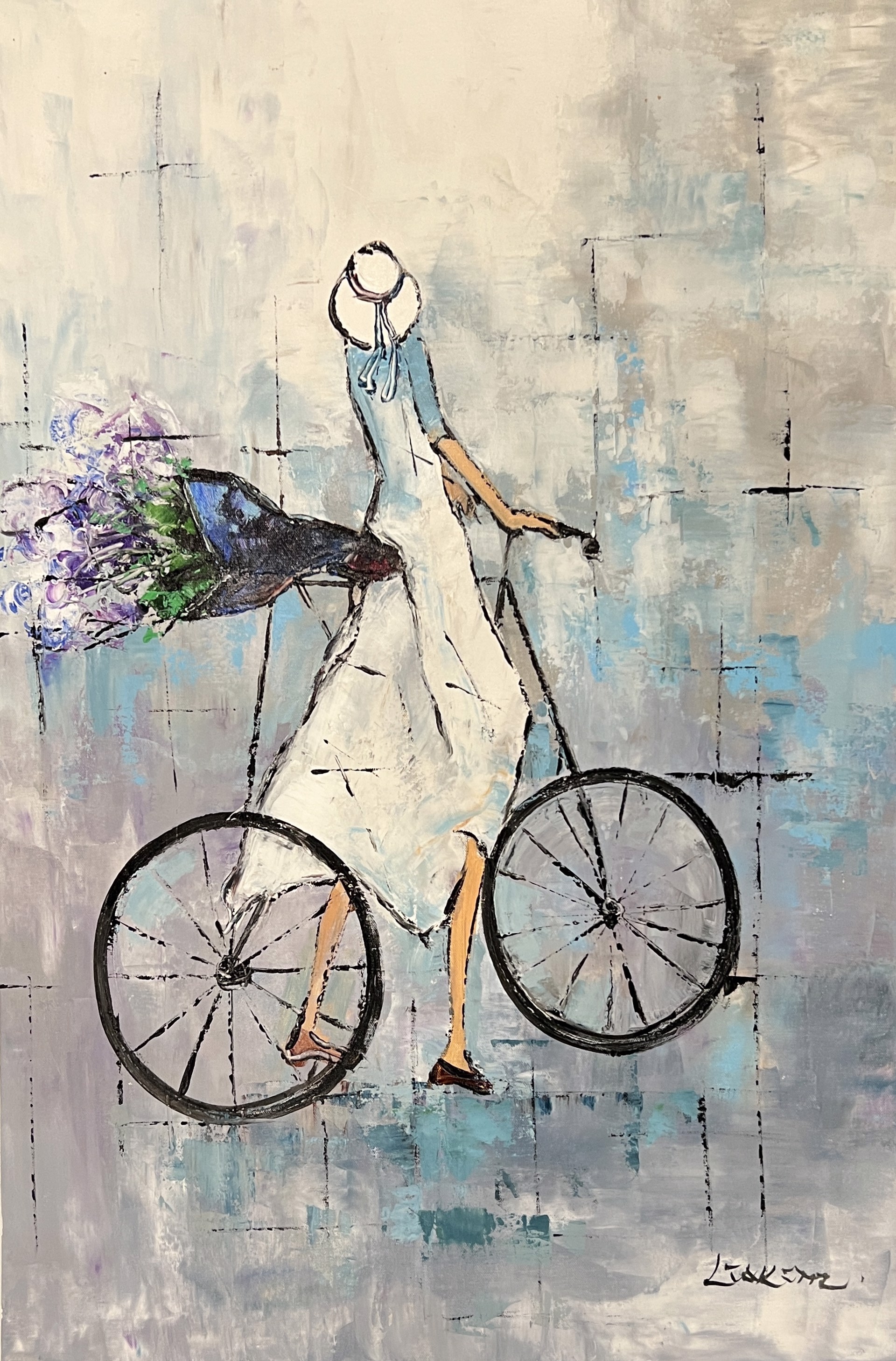CYCLIST IN WHITE AND BLUE by LIA KIM