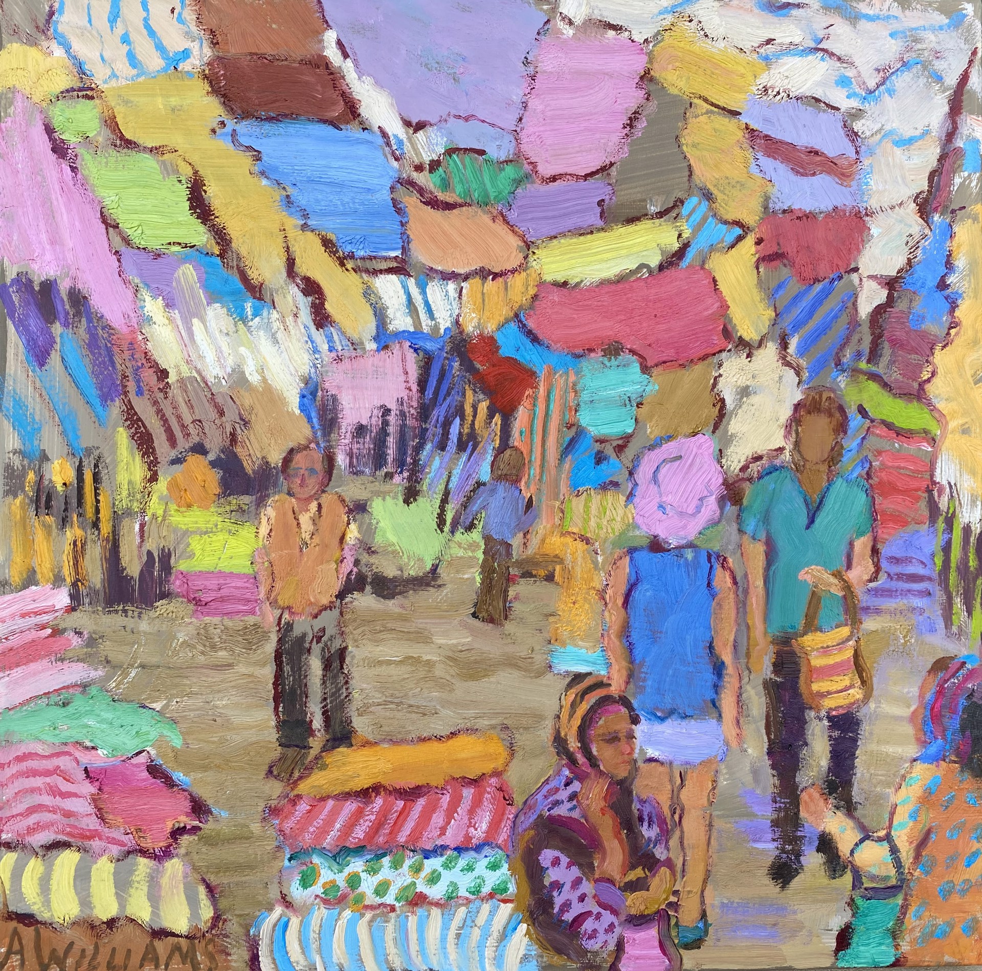 "Bolts of Color - Mauritius Market" Original oil painting by Alice Williams