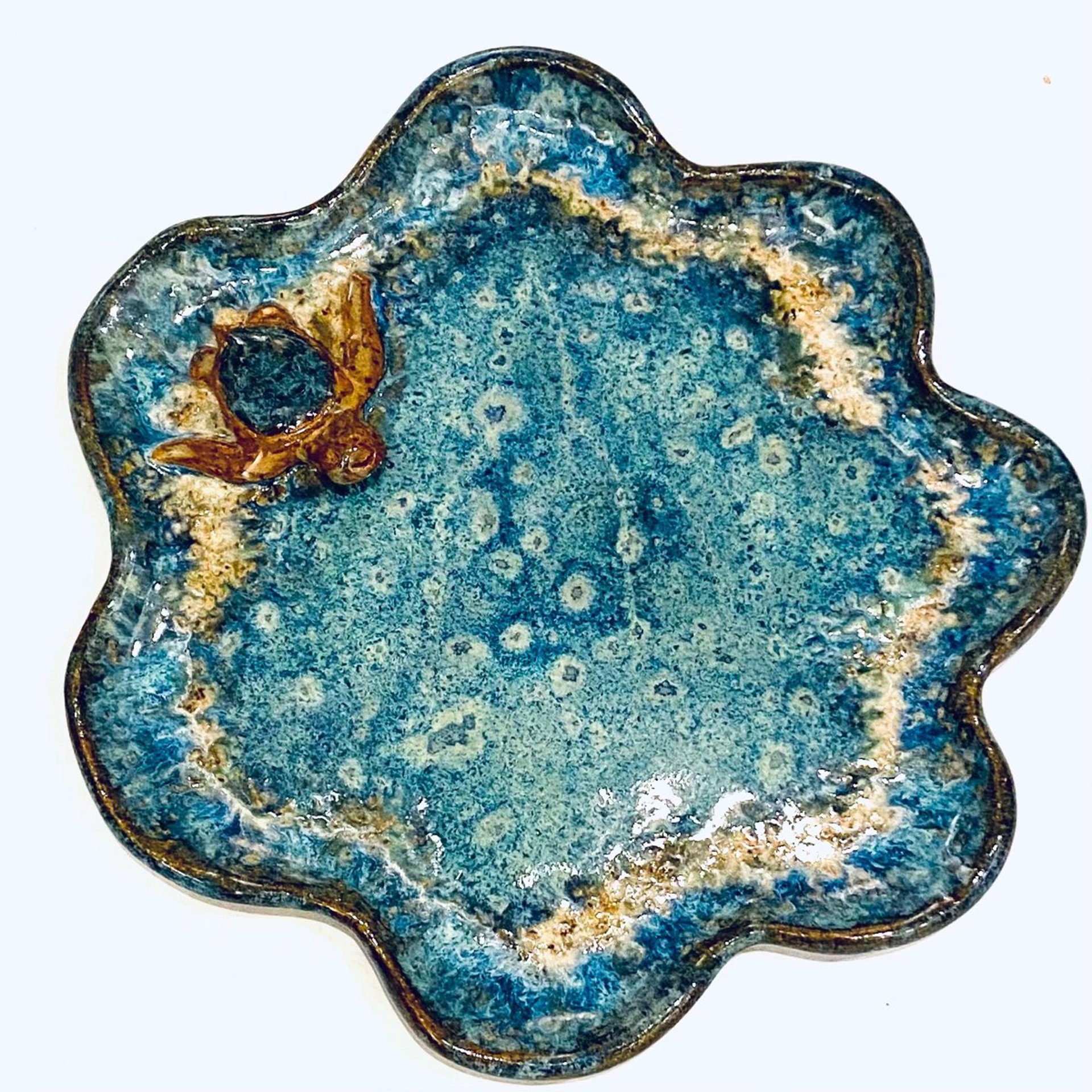 Logan22-842    Small Plate with Turtle (Blue Glaze) by Jim & Steffi Logan