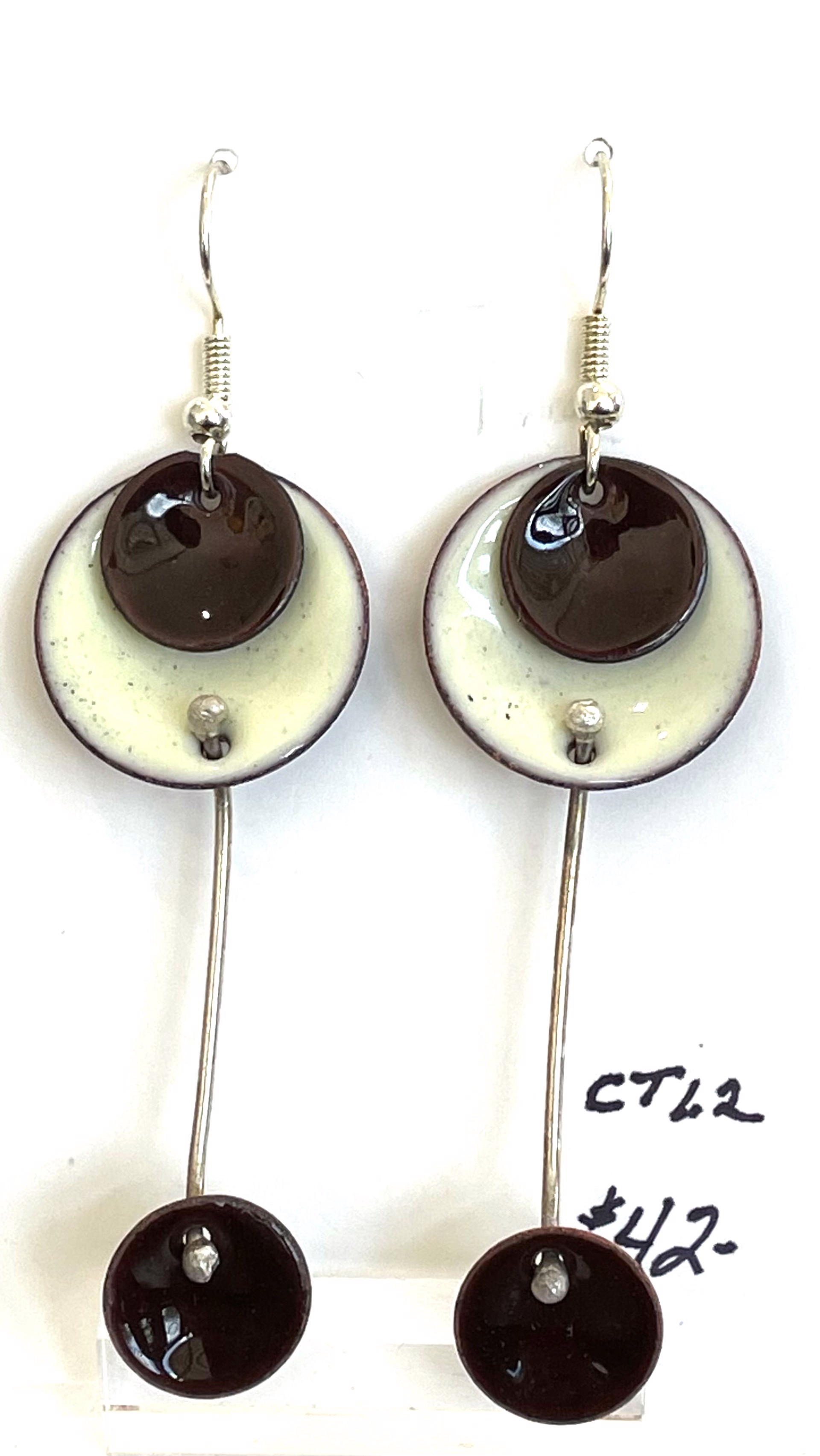 CT 1.2 Double Dots with Drop Cream and Brown Earrings by Cathy Talbot
