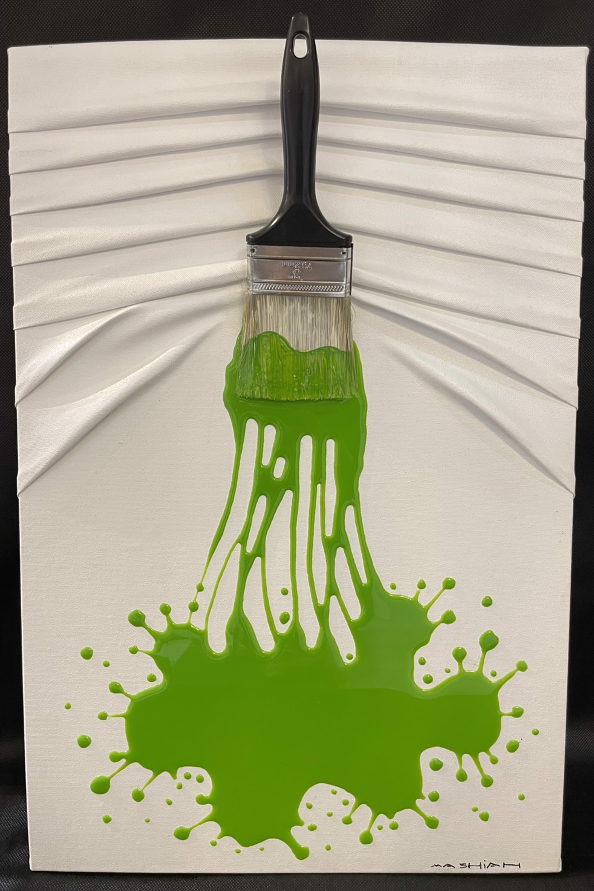 Green Splash on the White  Canvas by Brushes and Rollers "Let's Paint" by Efi Mashiah