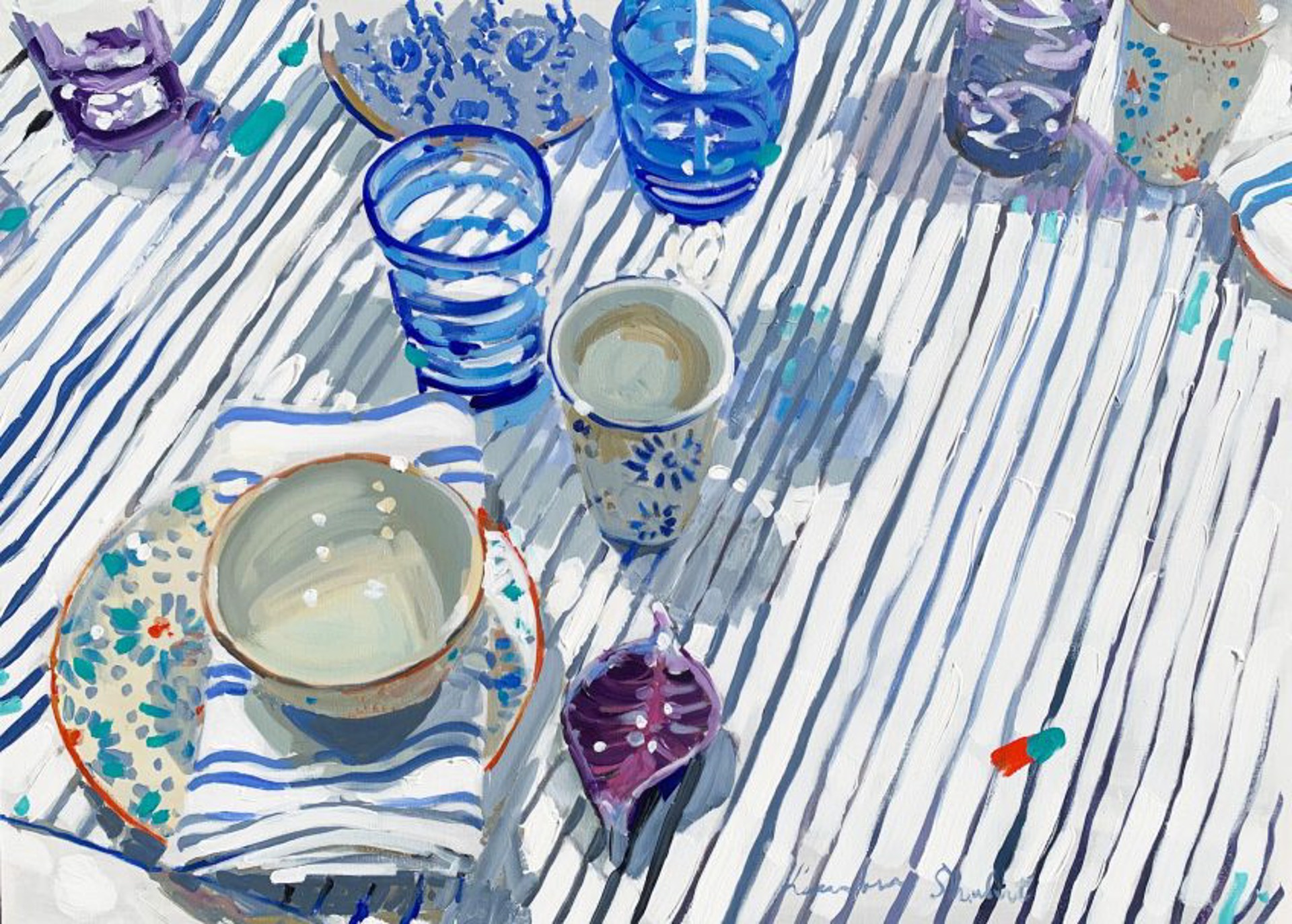 Blue Striped Tablecloth by Laura Lacambra Shubert