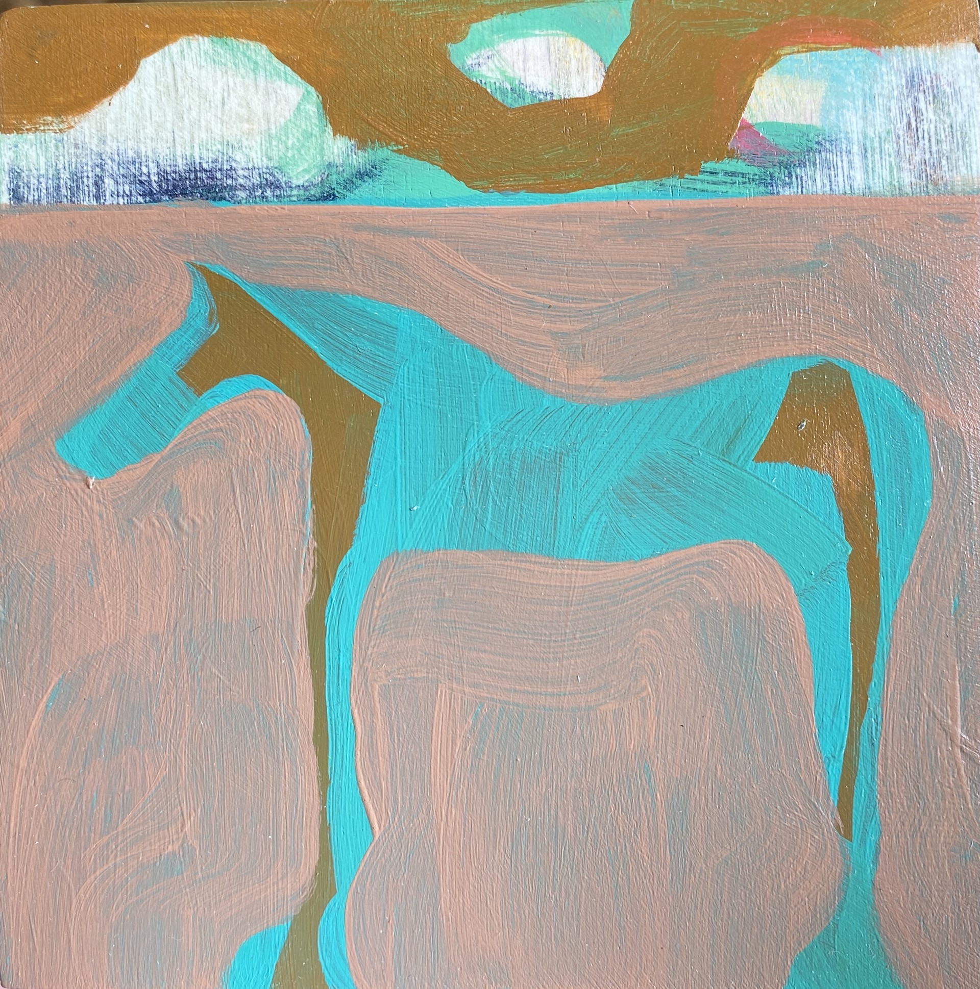 Teal Horse in Pink Field by Rachael Van Dyke
