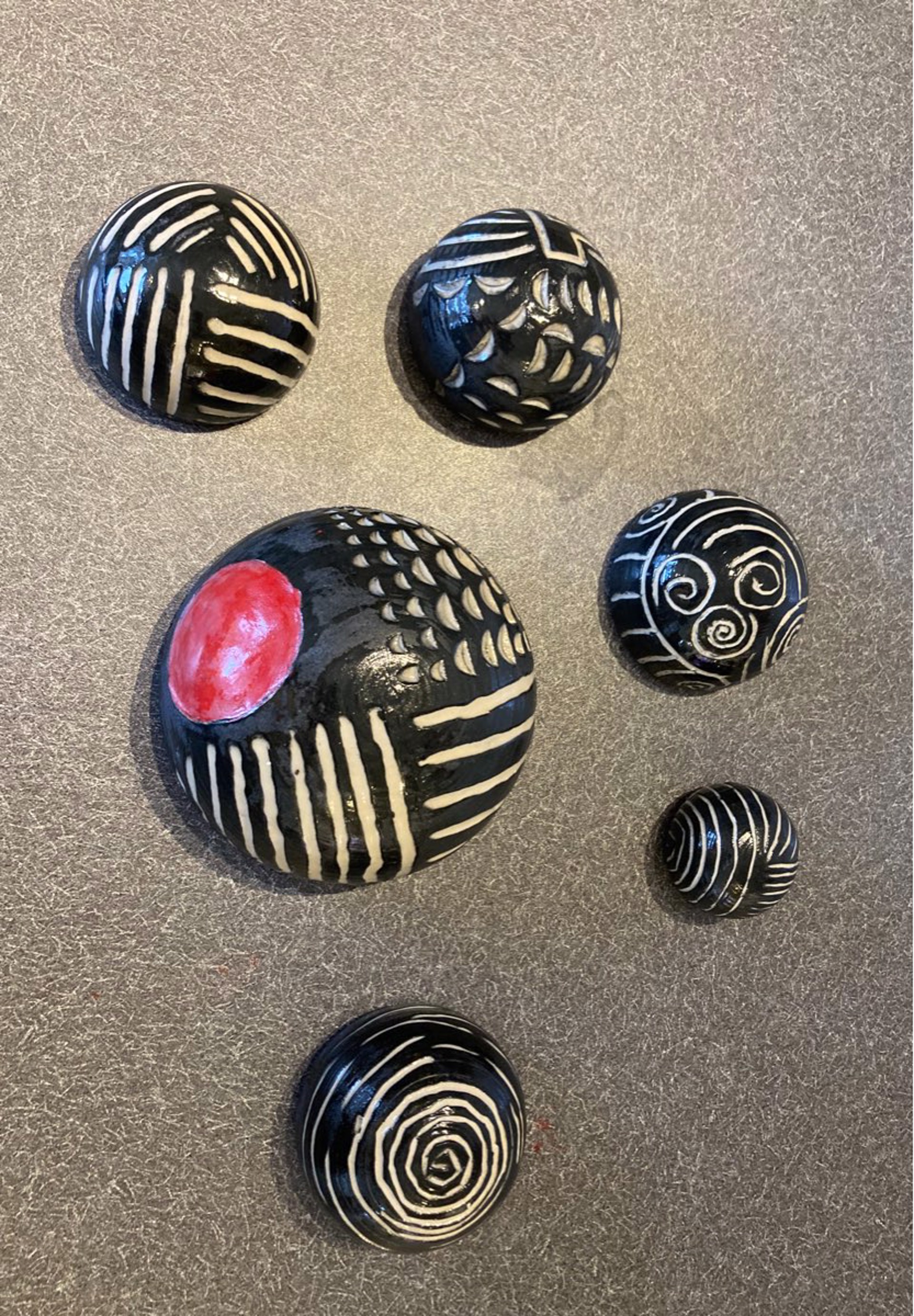 Set of six wall balls by Blue Cottage Pottery