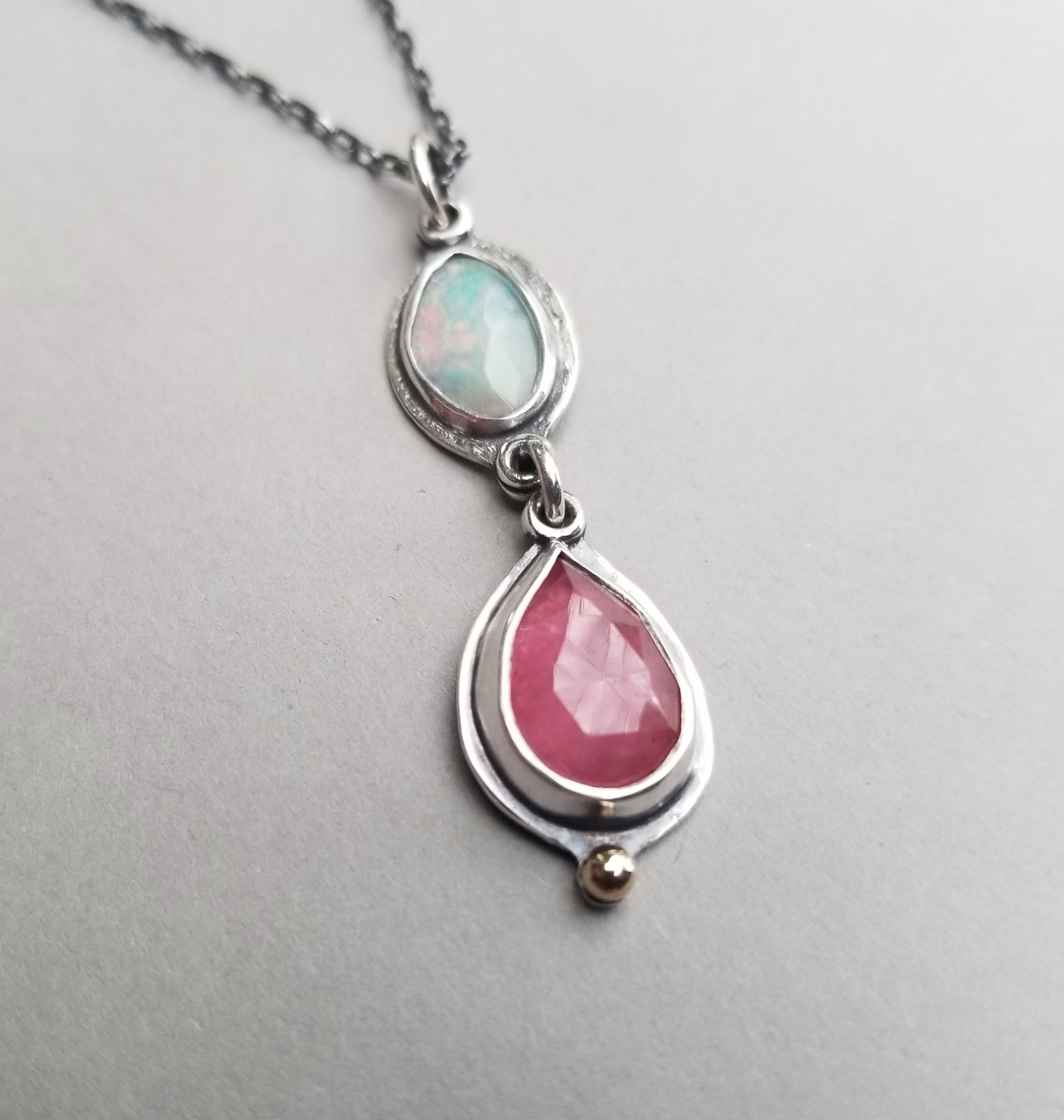 Ethiopian Opal, Pink Sapphire Necklace by Anita Shuler