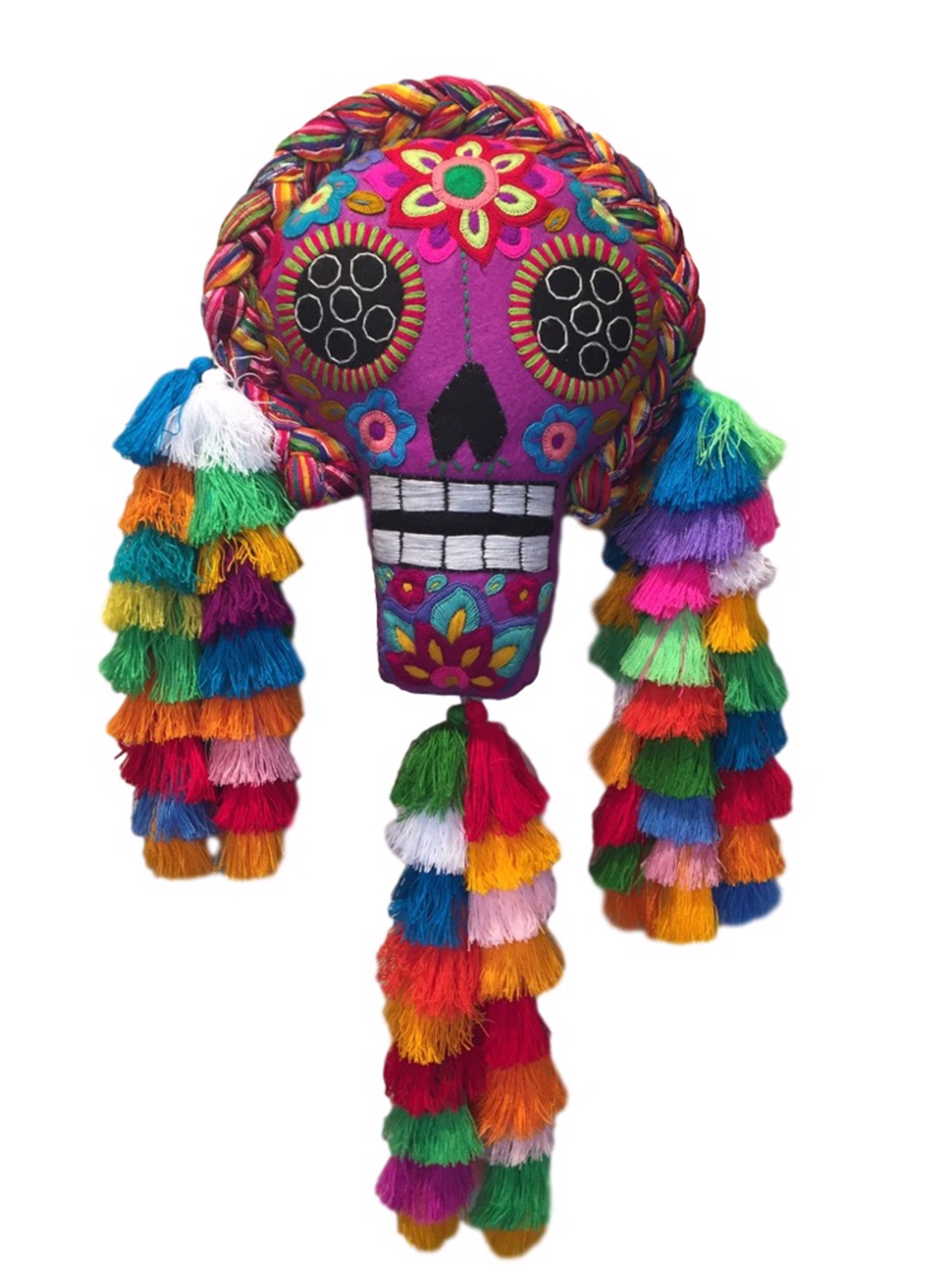 Giant Embroidered Sugar Skull with Braid + Tassels - Assorted by Indigo Desert Ranch - Day of the Dead