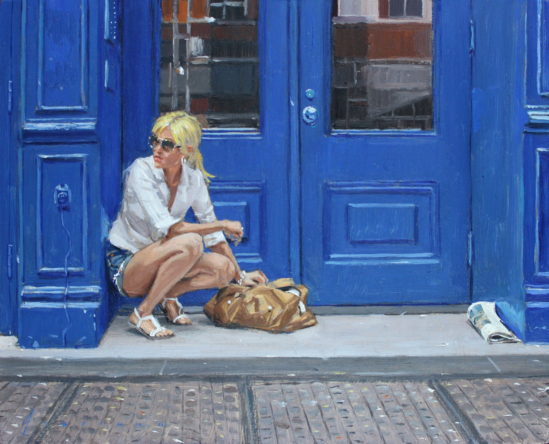 Waiting in Blue Doorway by Vincent Giarrano