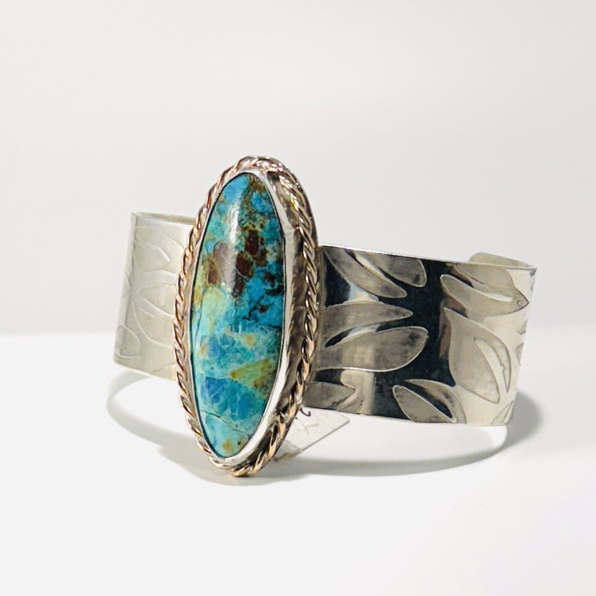 Parrot Wing Chrysocola Wide Cuff Silver Bracelet AB23-104 by Anne Bivens