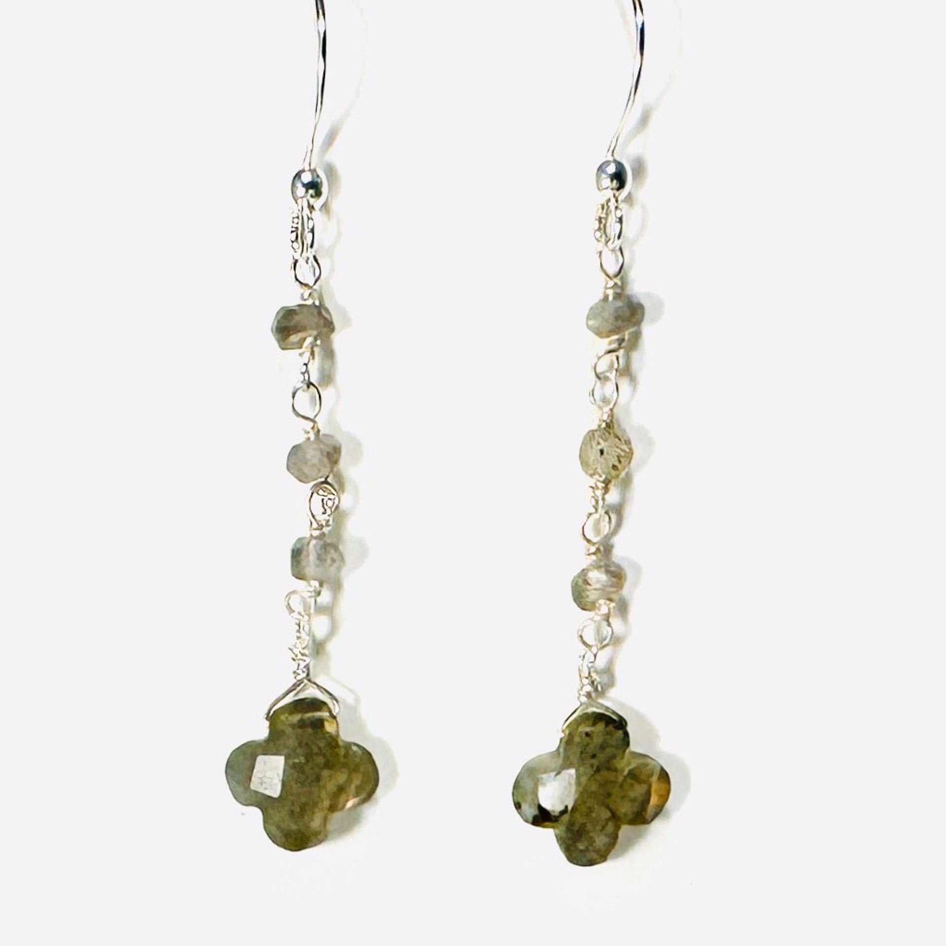 Labradorite Clover, Labradorite Silver Chain Earrings LR24-16 by Legare Riano