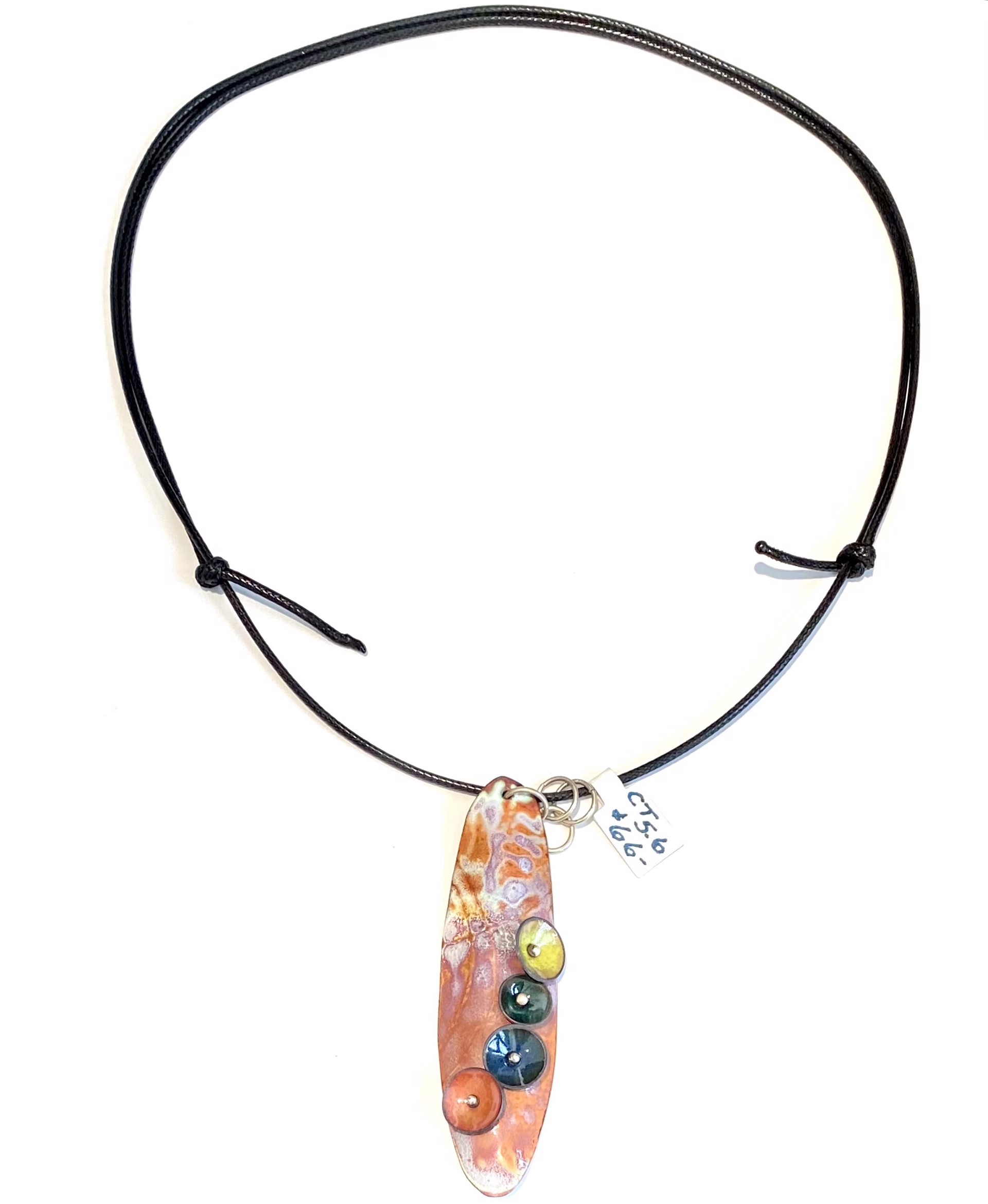 5.6 Enamel on Copper Torched Fired Leather Necklace by Cathy Talbot
