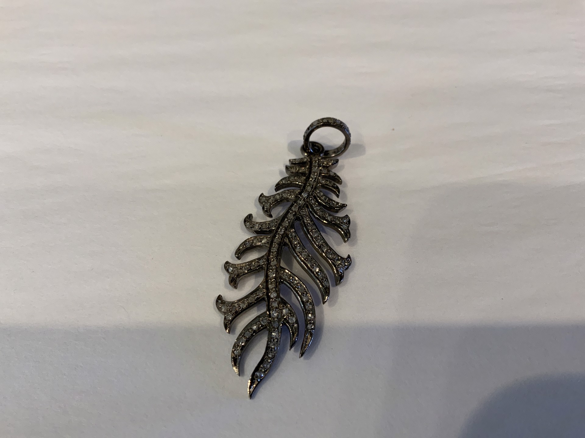 Silver Pave Diamond Feather Pendant by Karen Birchmier