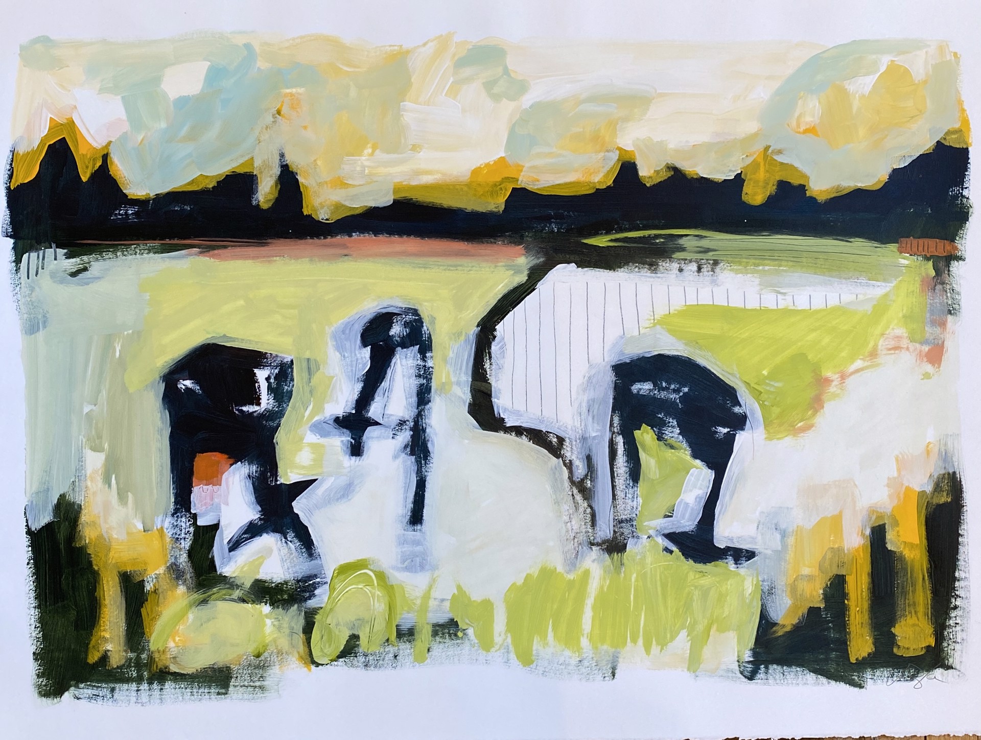 Three cows in grassy field by Rachael Van Dyke