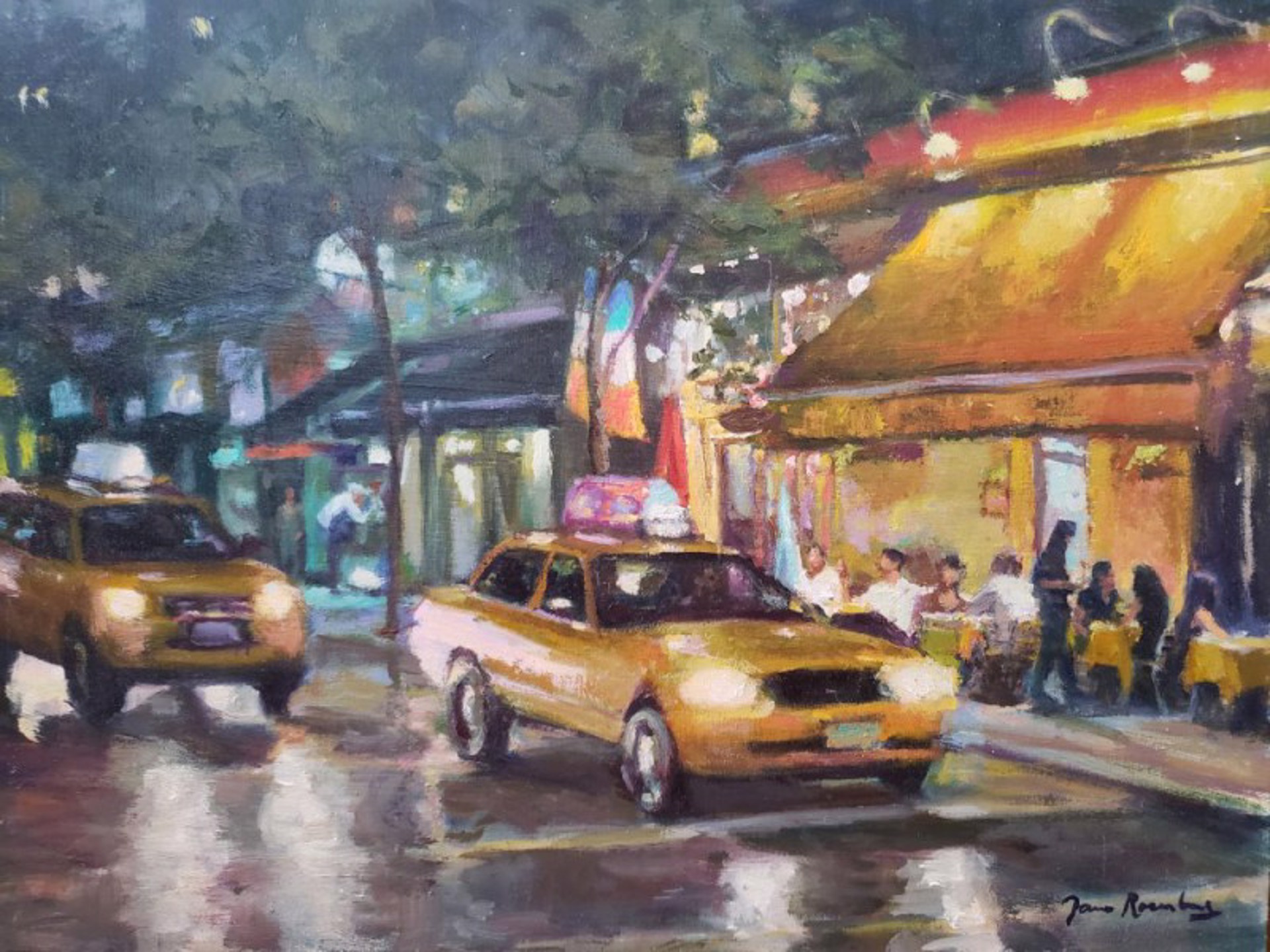Taxis at Night, West Village by Jane Rosenberg