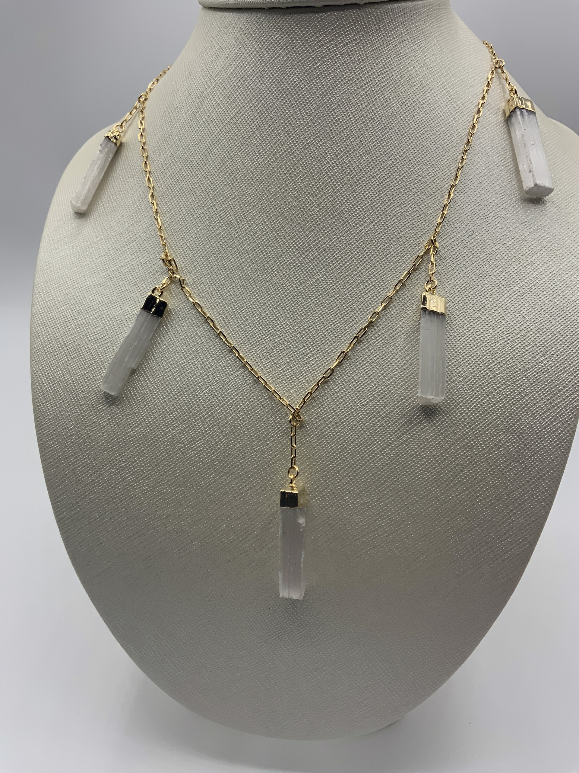5 stone single Selenite on paperclip chain by M&Co.