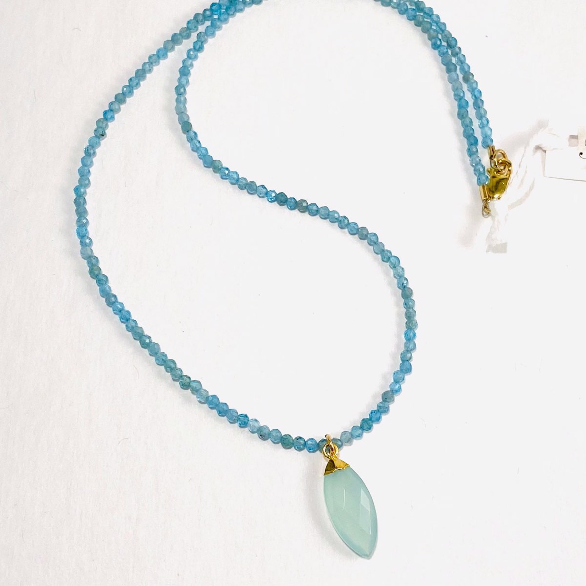 NT22-227  Tiny Faceted Apatite Marquis Aqua Chalcedony Pendant Necklace by Nance Trueworthy