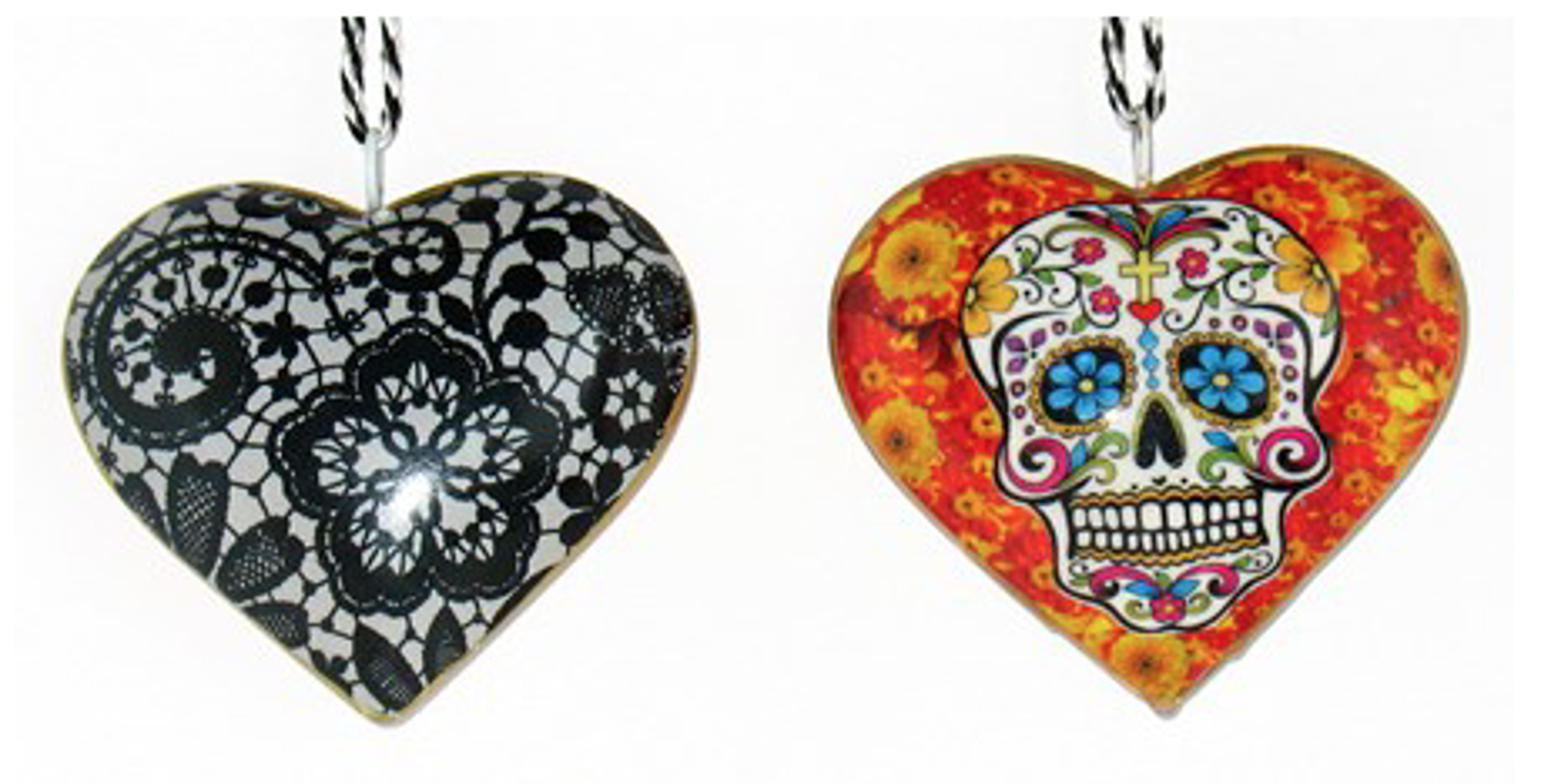 Ornament - 4" Heart With Skull & Marigold by Indigo Desert Ranch - Day of the Dead