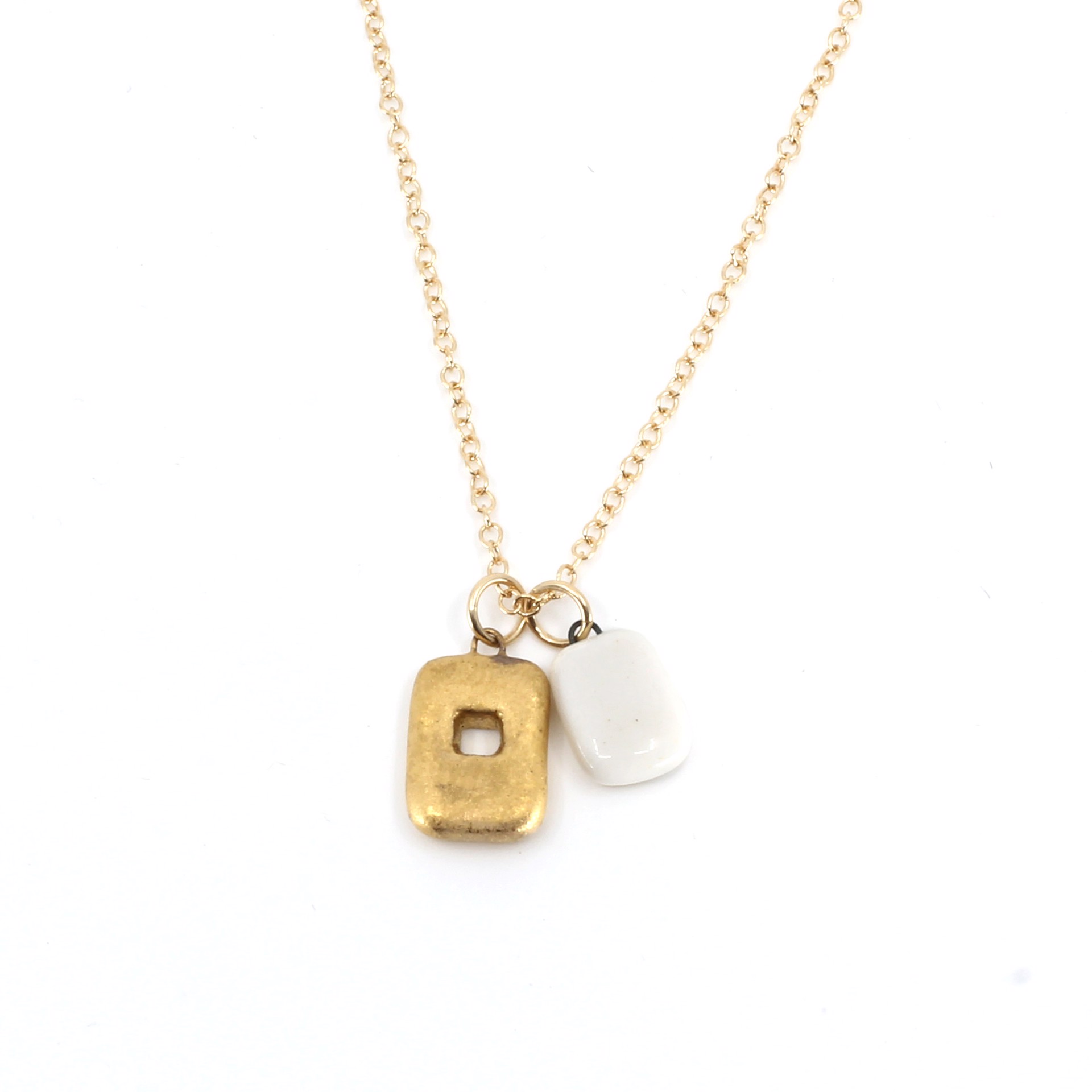 White + Gold Charm Necklace by Jessica Wertz