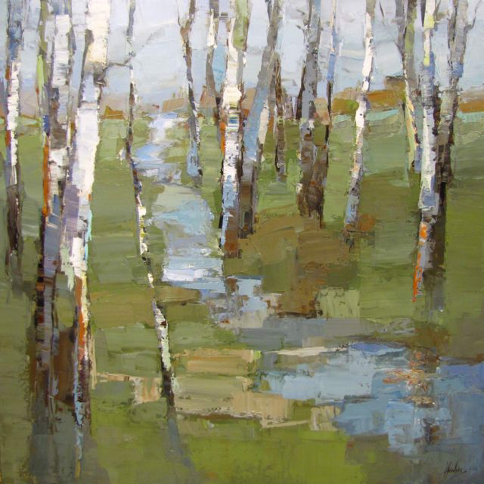 Birch Along Stream by Barbara Flowers