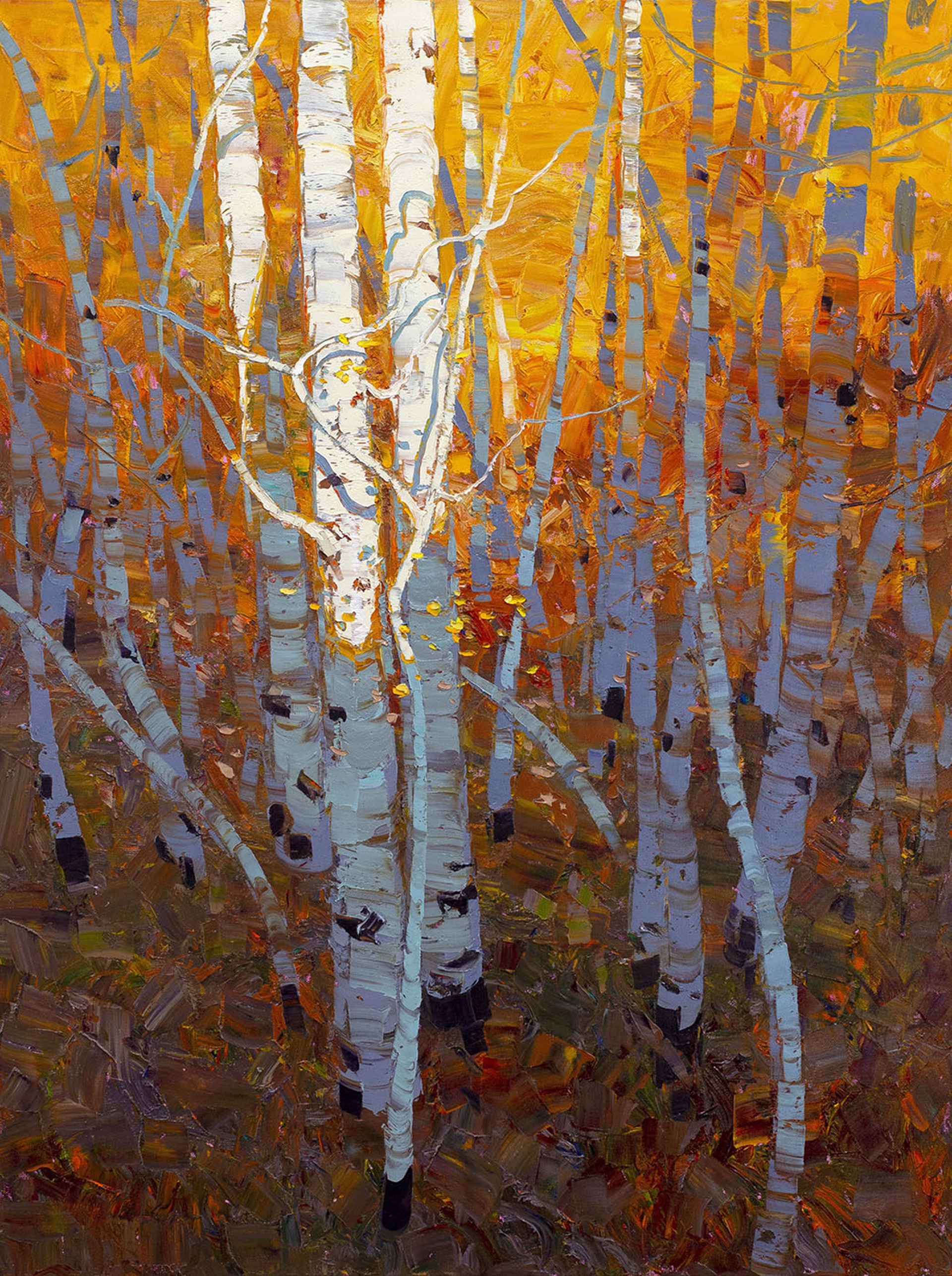 Original Oil Paining By Silas Thompson Featuring Yellow Aspen Trees 