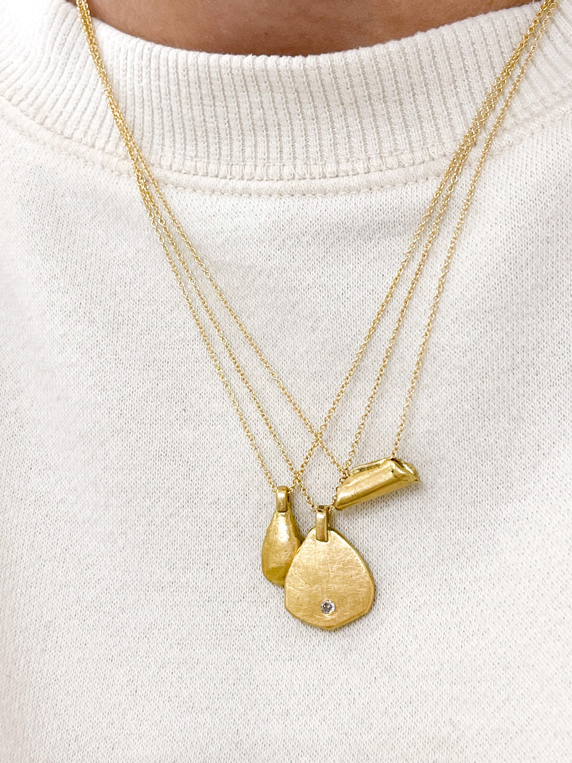 LHN05- Flat Leaf with Diamond Necklace 18k gold by Leandra Hill