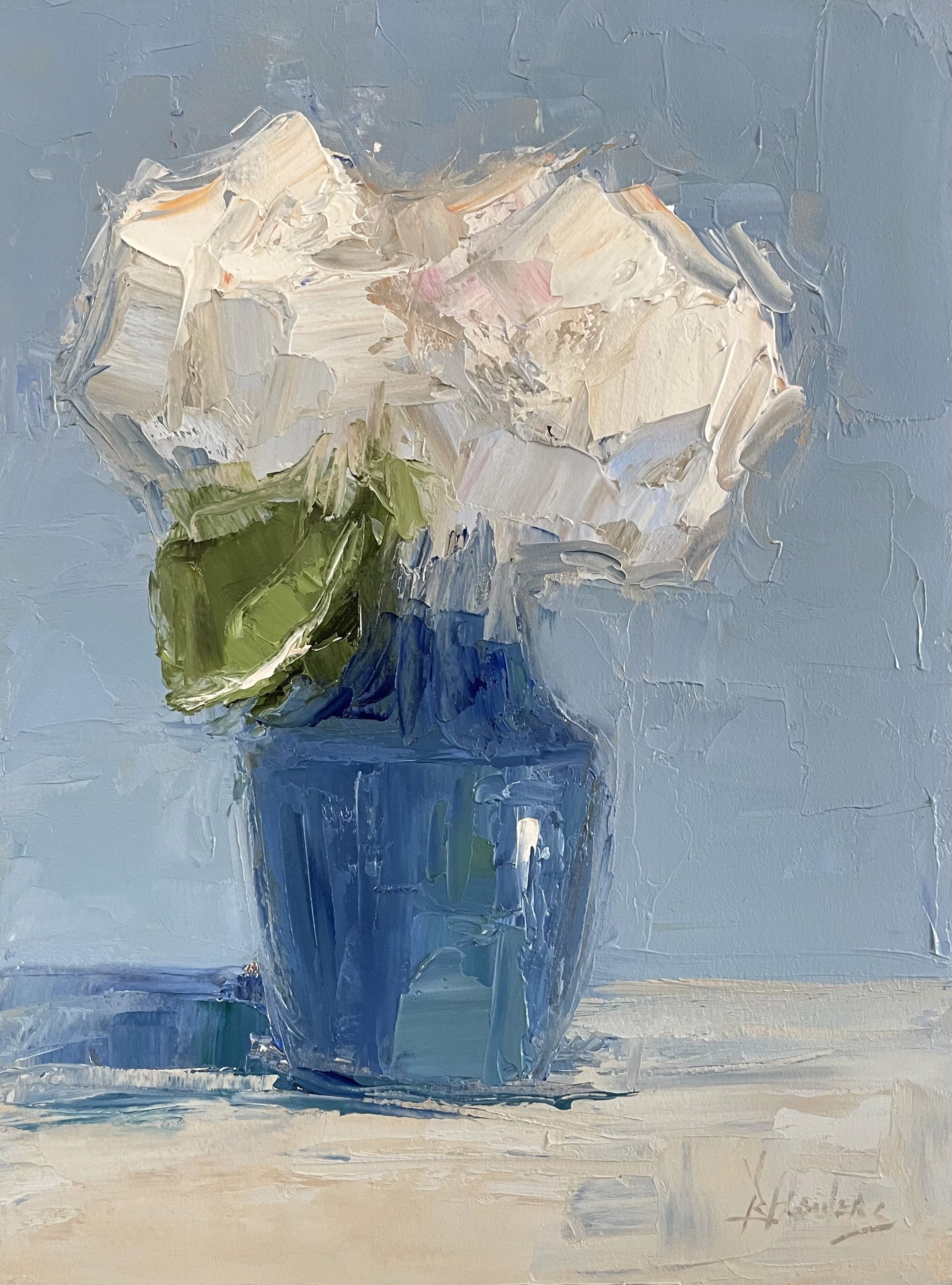 Blue Bud Vase With Hydrangea by Barbara Flowers