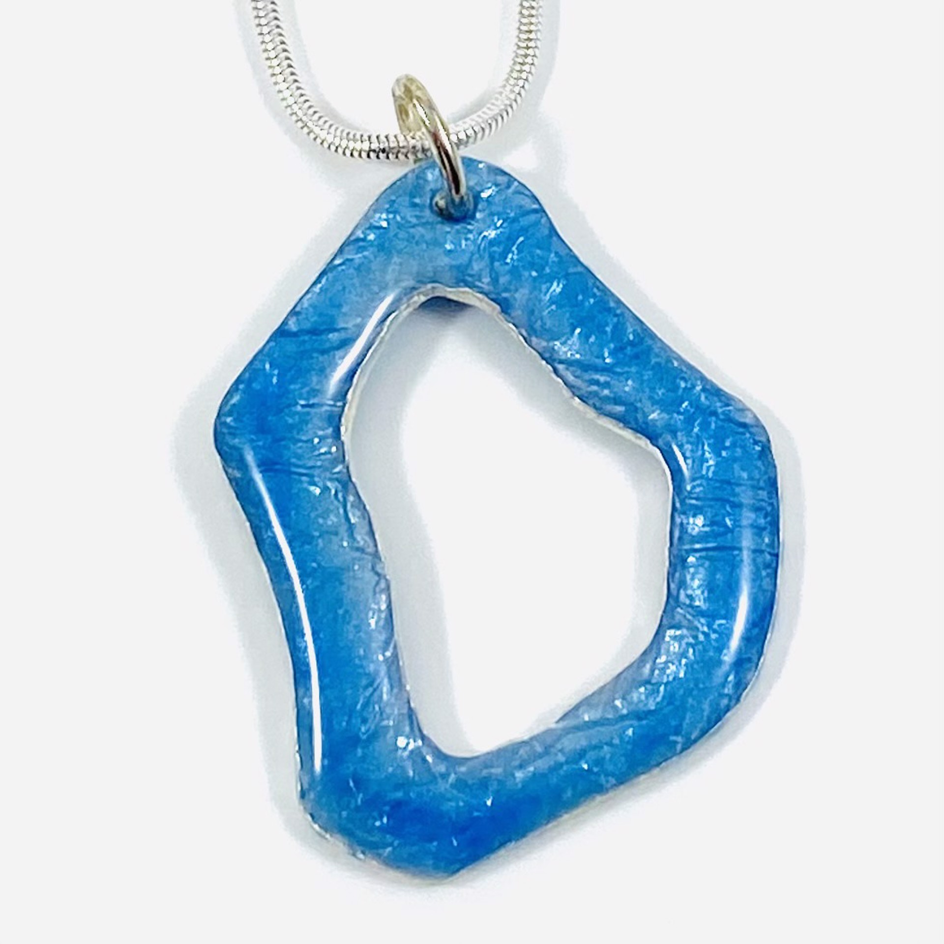 KH21-3 Champleve` Blue Enamel Pendant (Lg) on 18"Sterling Chain by Karen Hakim