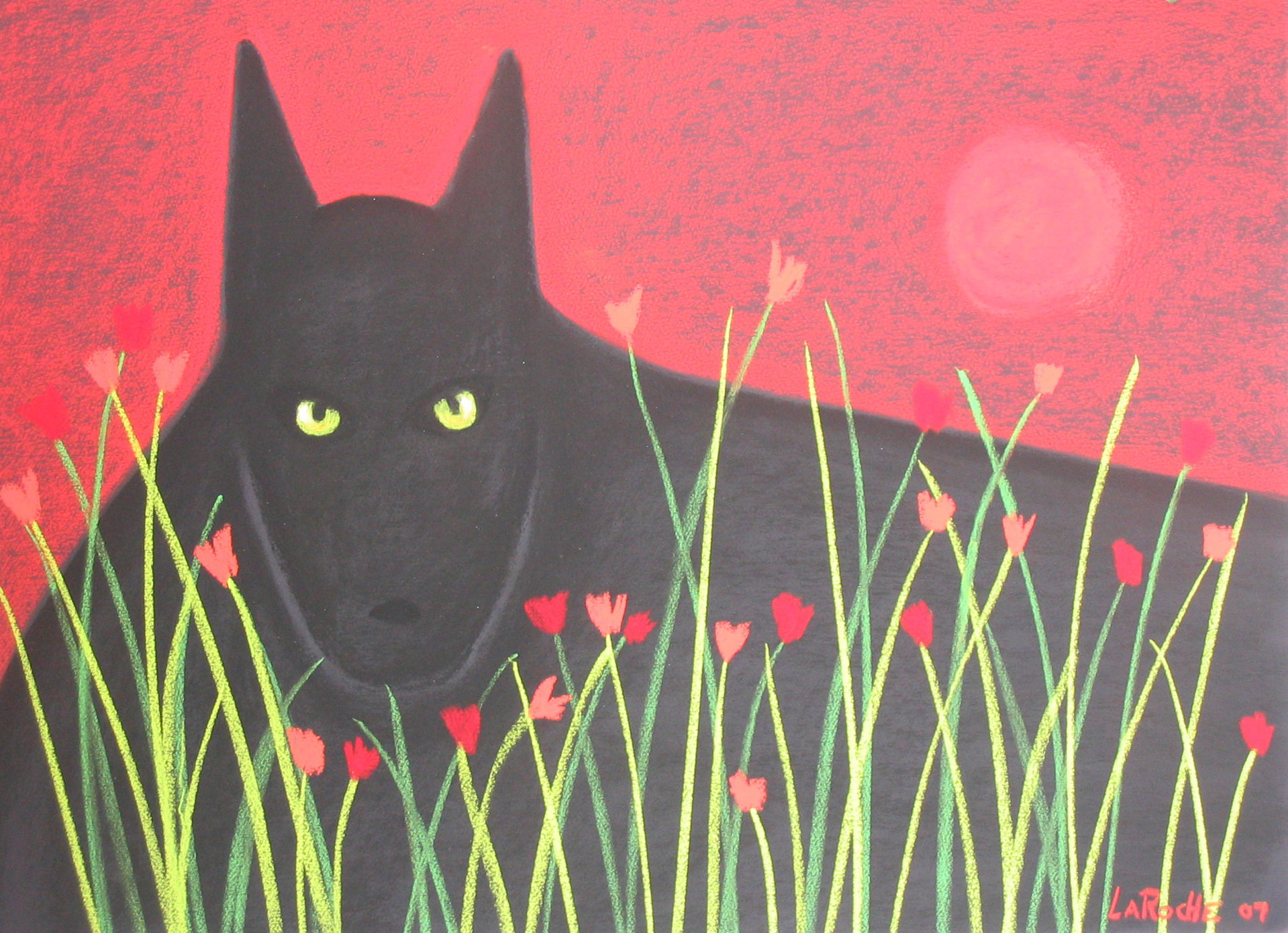 Wolf and Red Moon - SOLD available for commission