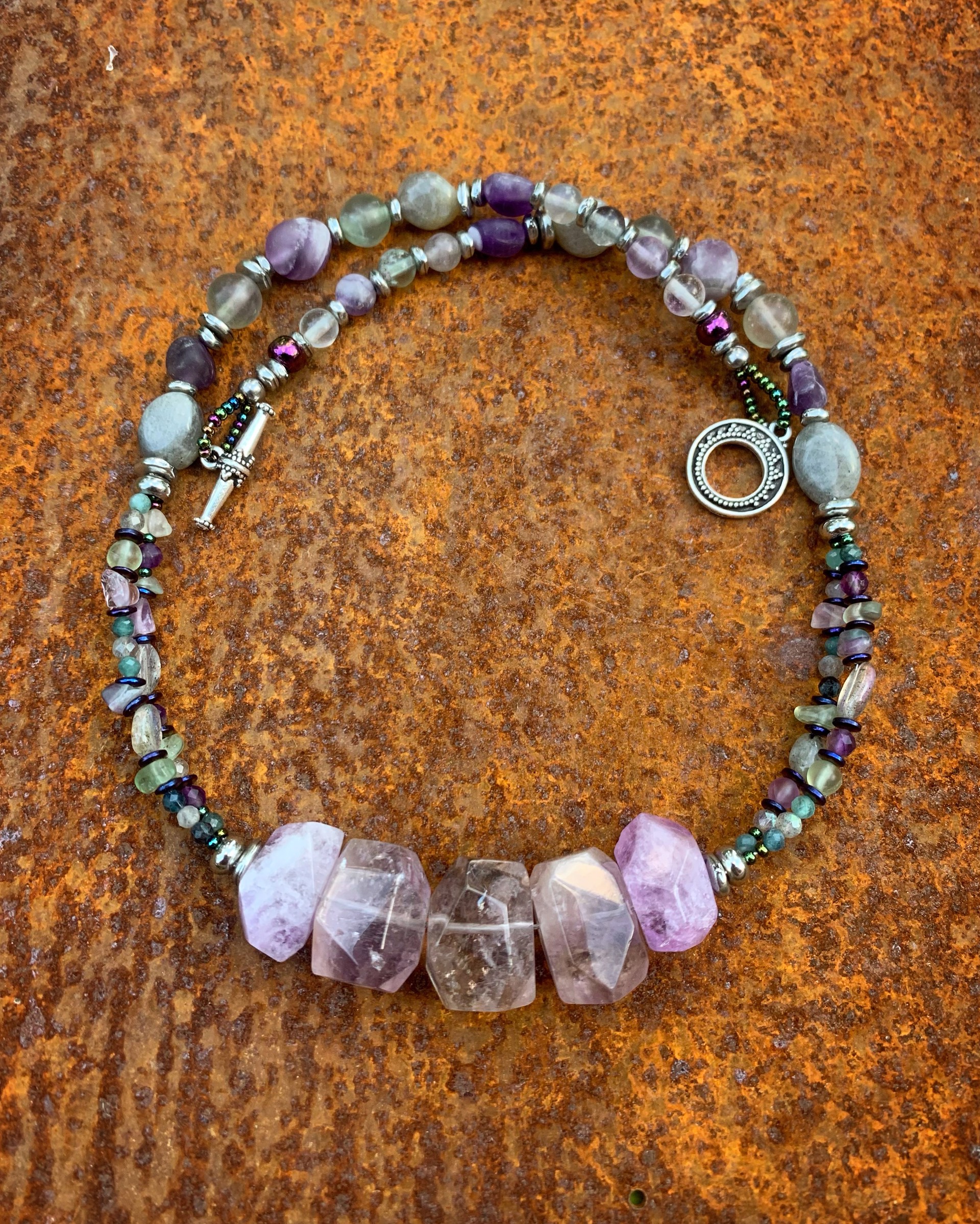 K611 Amethyst and Fluorite Necklace. by Kelly Ormsby