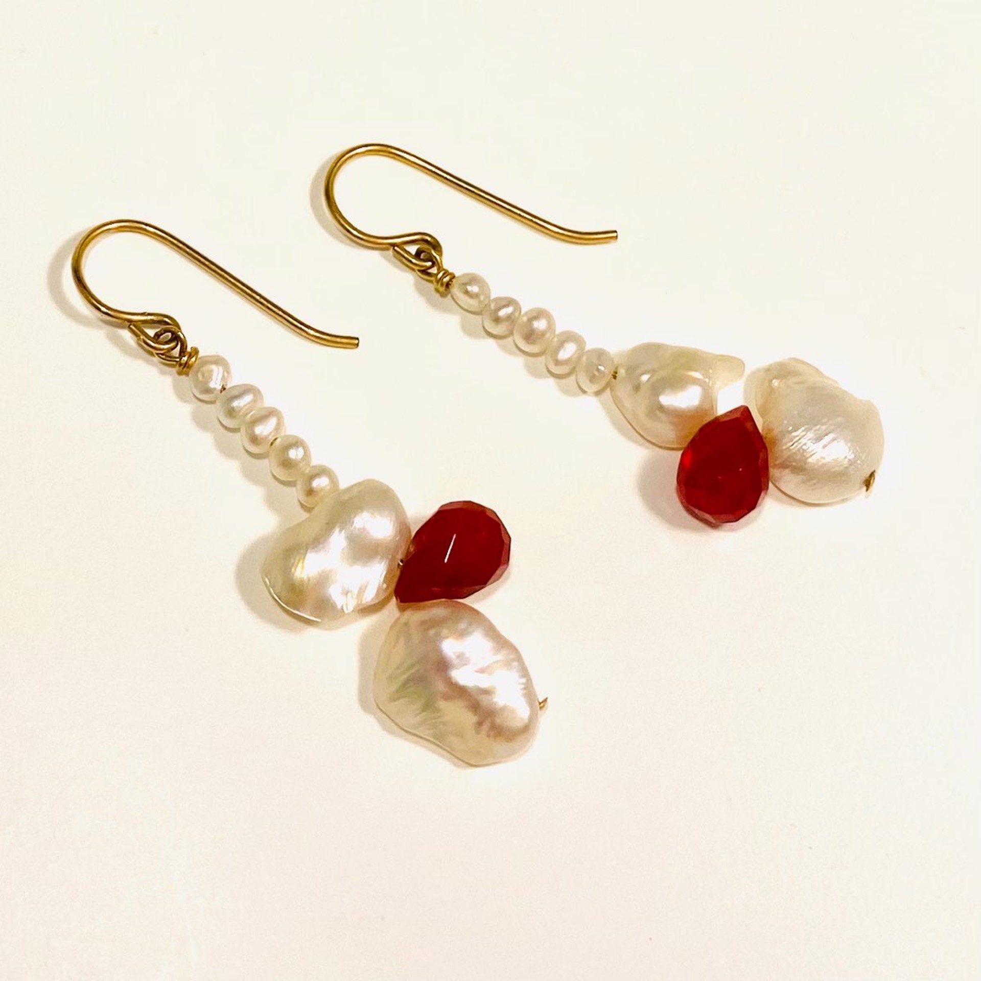 NT22-135 Pearl Ruby and Seed Pearl Earrings by Nance Trueworthy