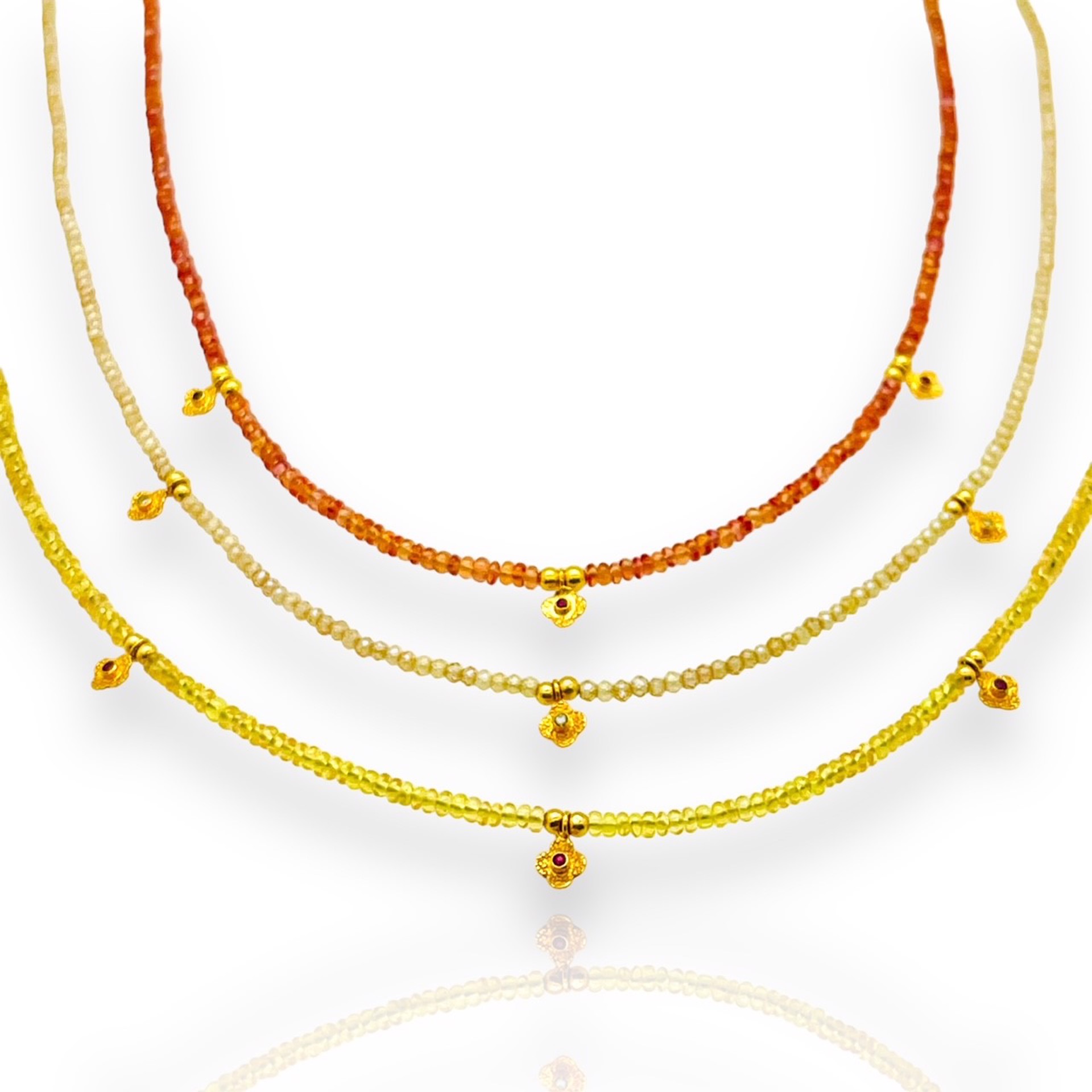 Petal Orange Sapphires Necklaces, 18k gold 16" by Mara Labell