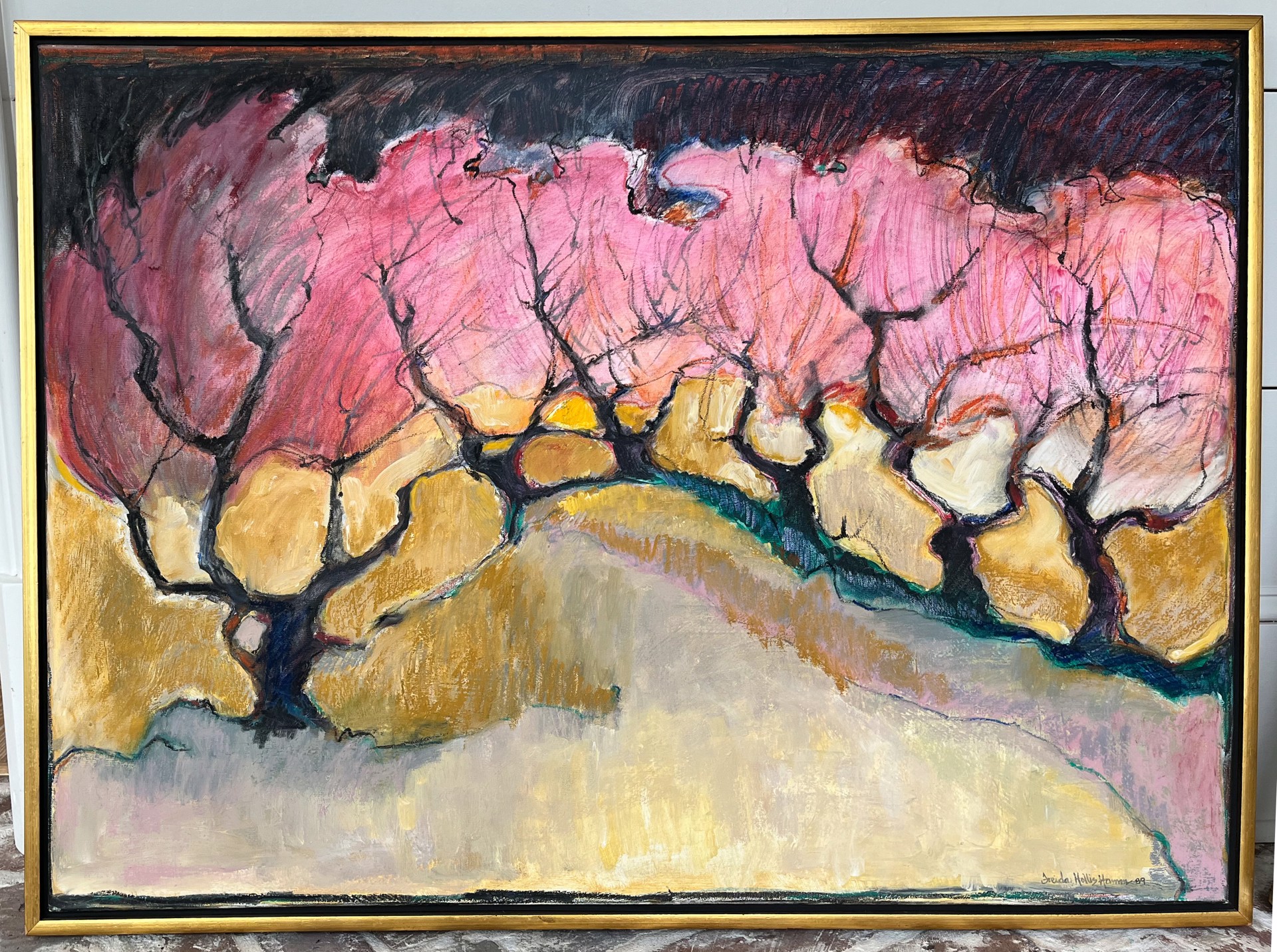 Pink Orchard with Black Sky by Freida Hamm