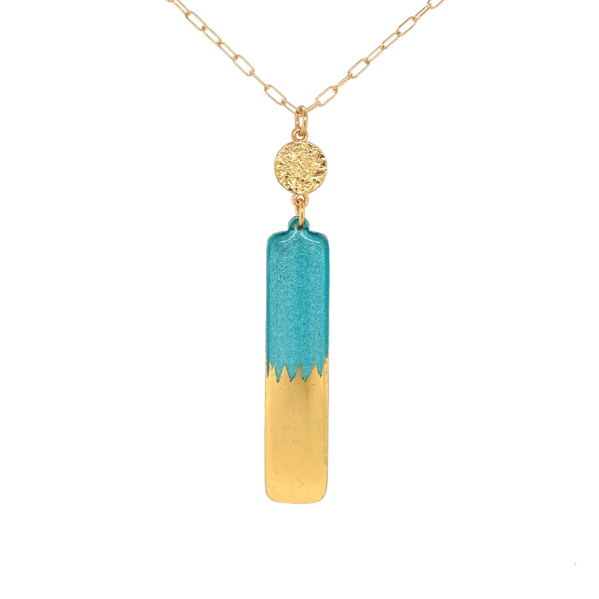 Turquoise Skyline Column Necklace 24" - Gold by Evocateur