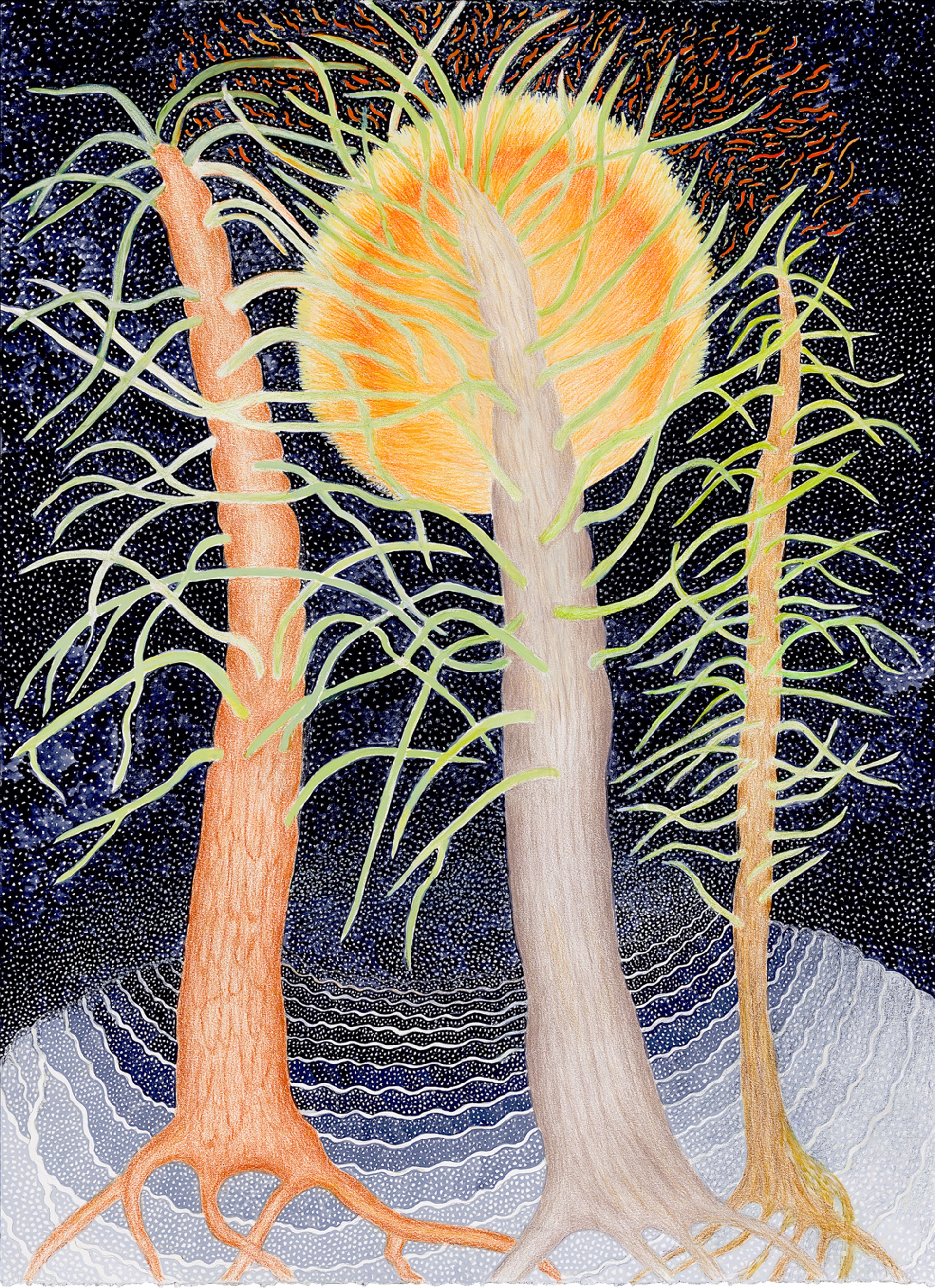 Three Trees with Green Branches by Ann Leda Shapiro