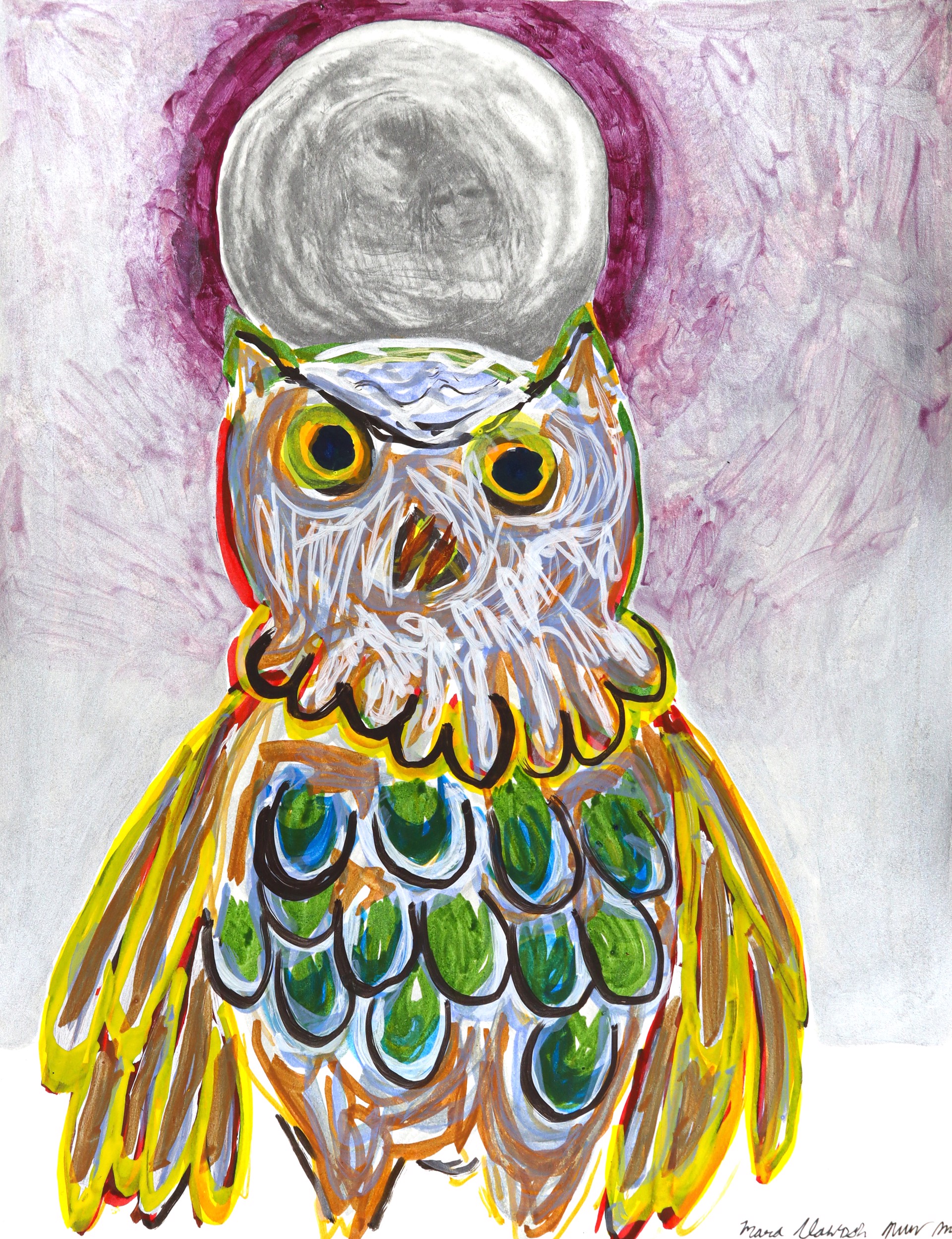 Collaborative drawing with visiting artist Shelley Picot (Owl with Crystal Ball) by Mara Clawson
