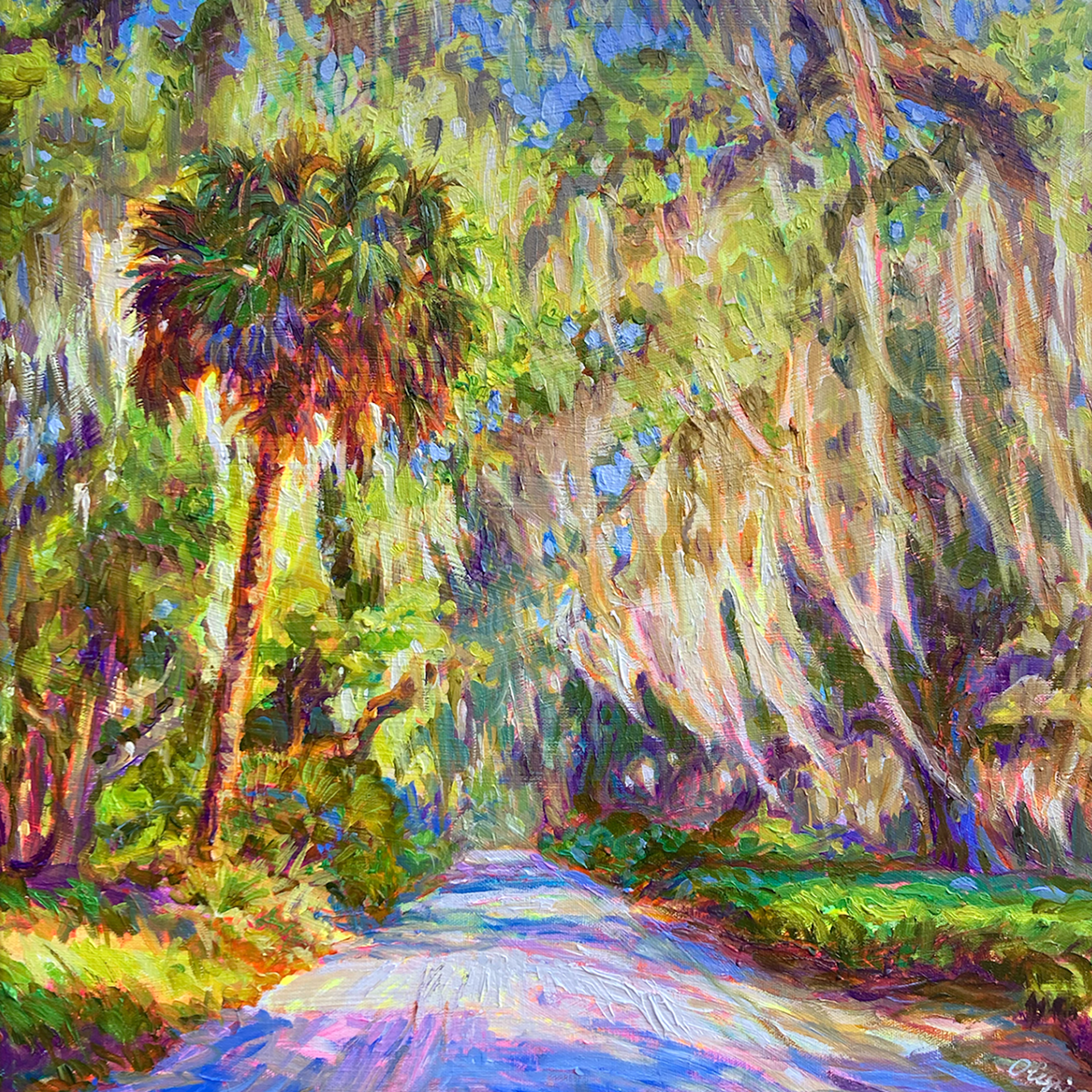 "Palm Love Road" original oil painting by Olessia Maximenko