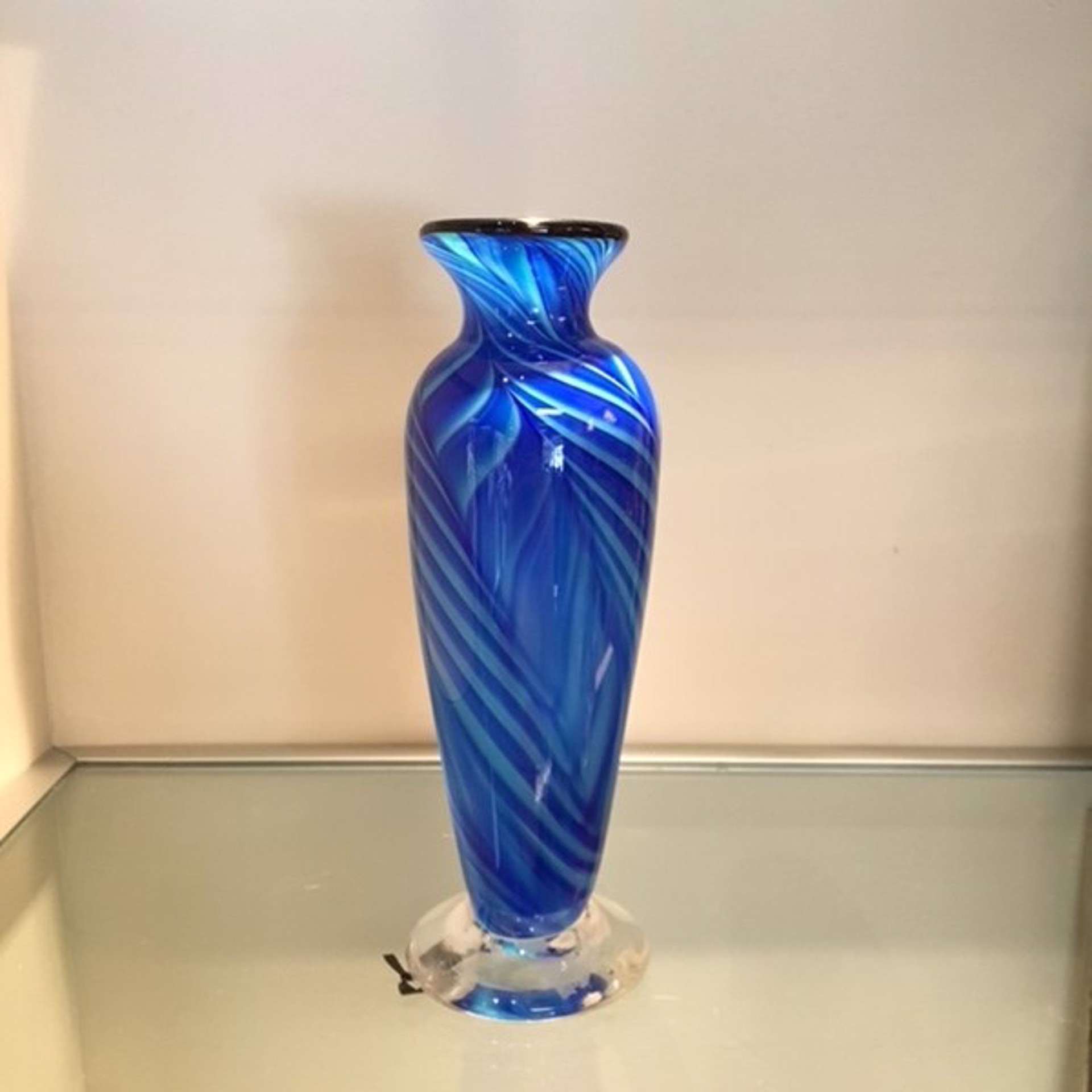 Blue Feathered Amphora by AlBo Glass