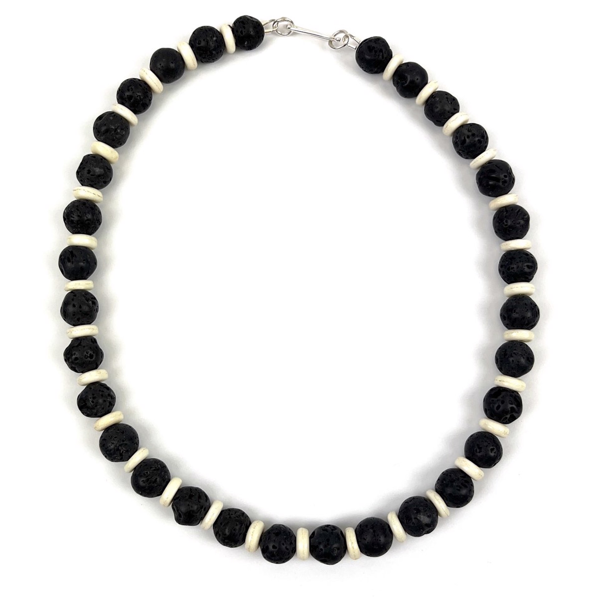 Lava and Bone Bead Necklace by Anne Rob