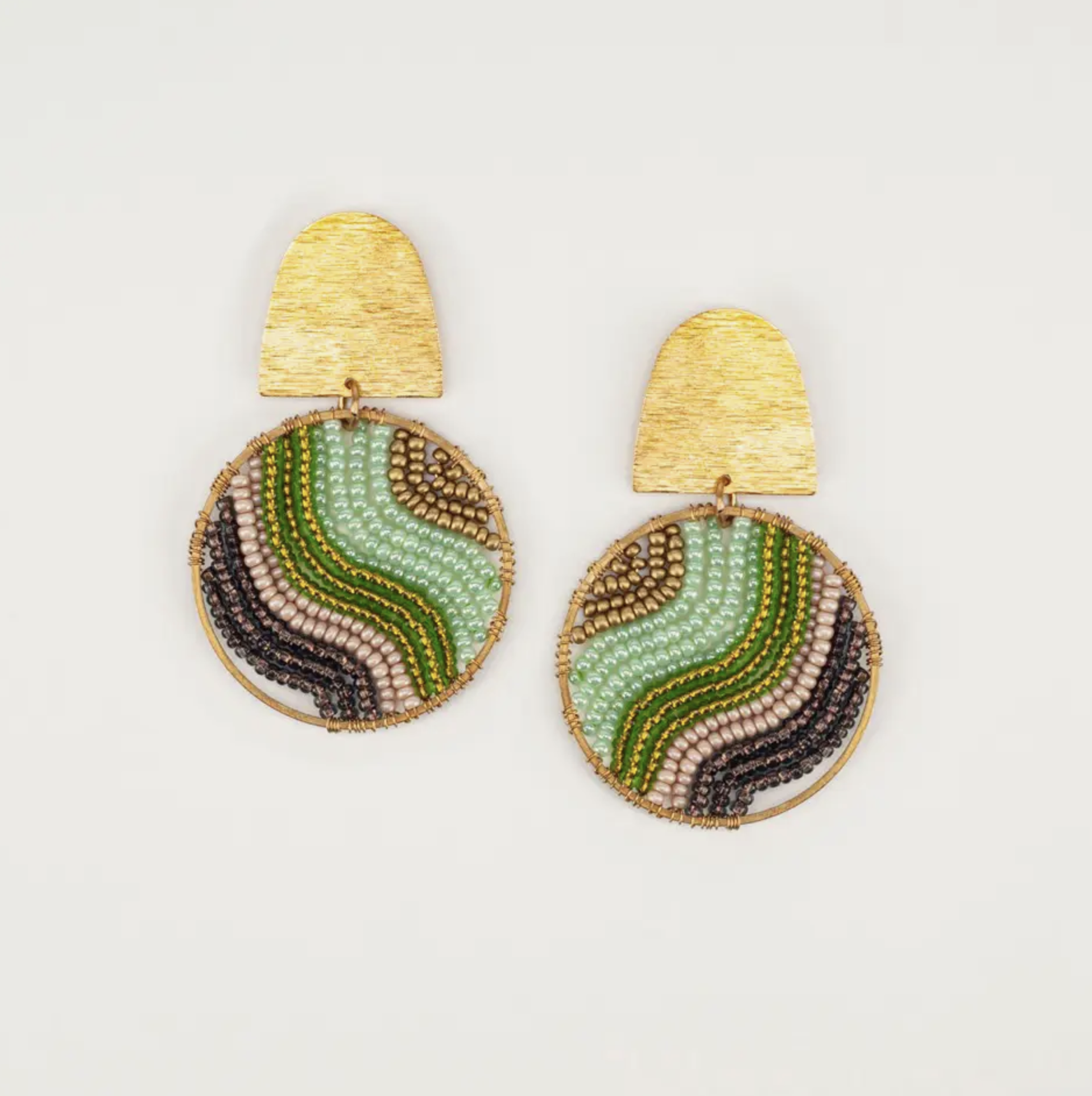Beaded and Brass Flow Post Earrings by Altiplano