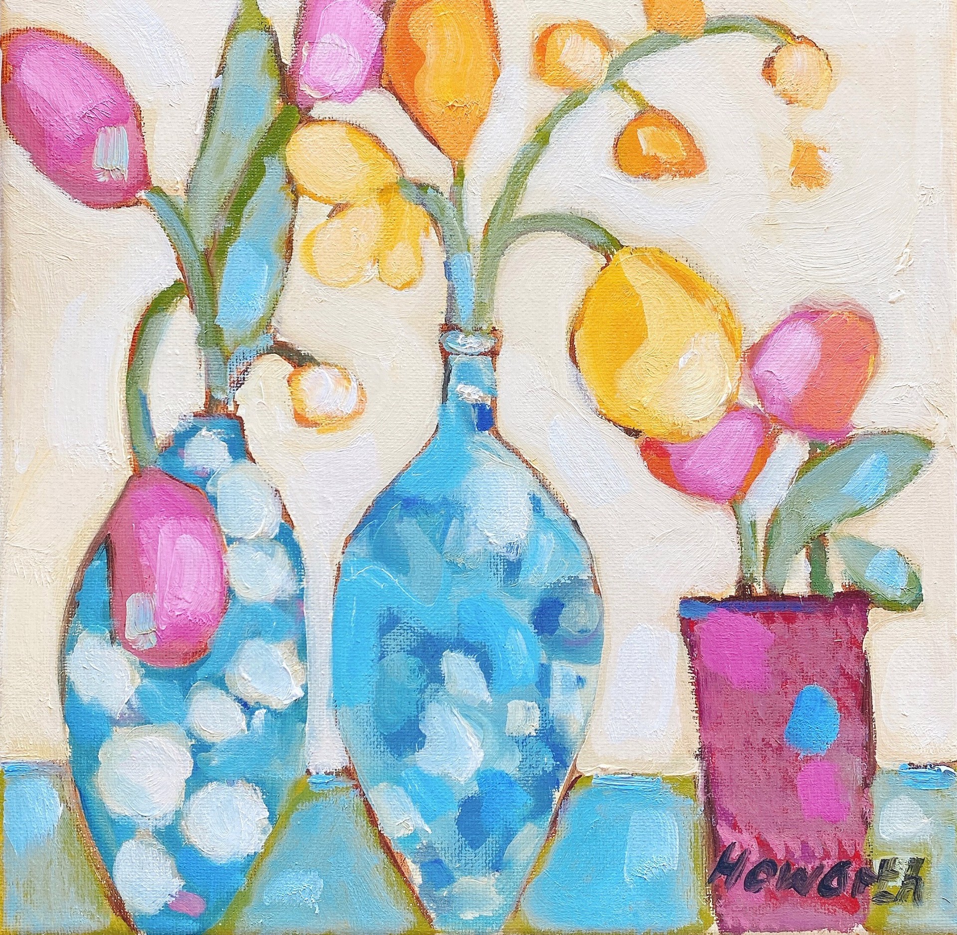 Pink and Lemon Tulips by Katrina Howarth