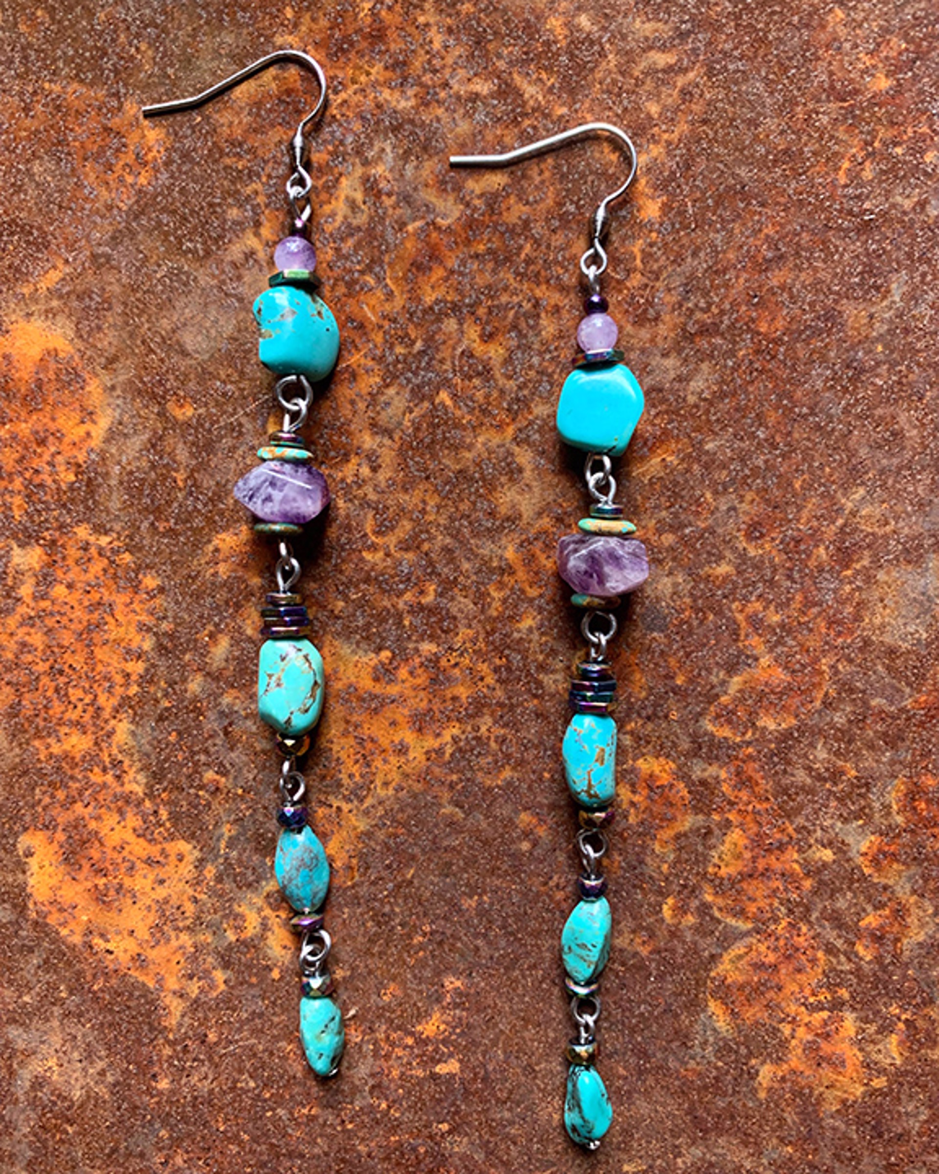 K717 Turquoise and Amethyst Earrings by Kelly Ormsby