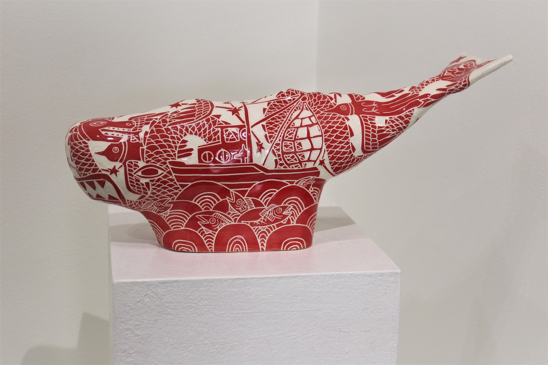 Whale-Red with Boat and Serpent by Abbey Kuhe