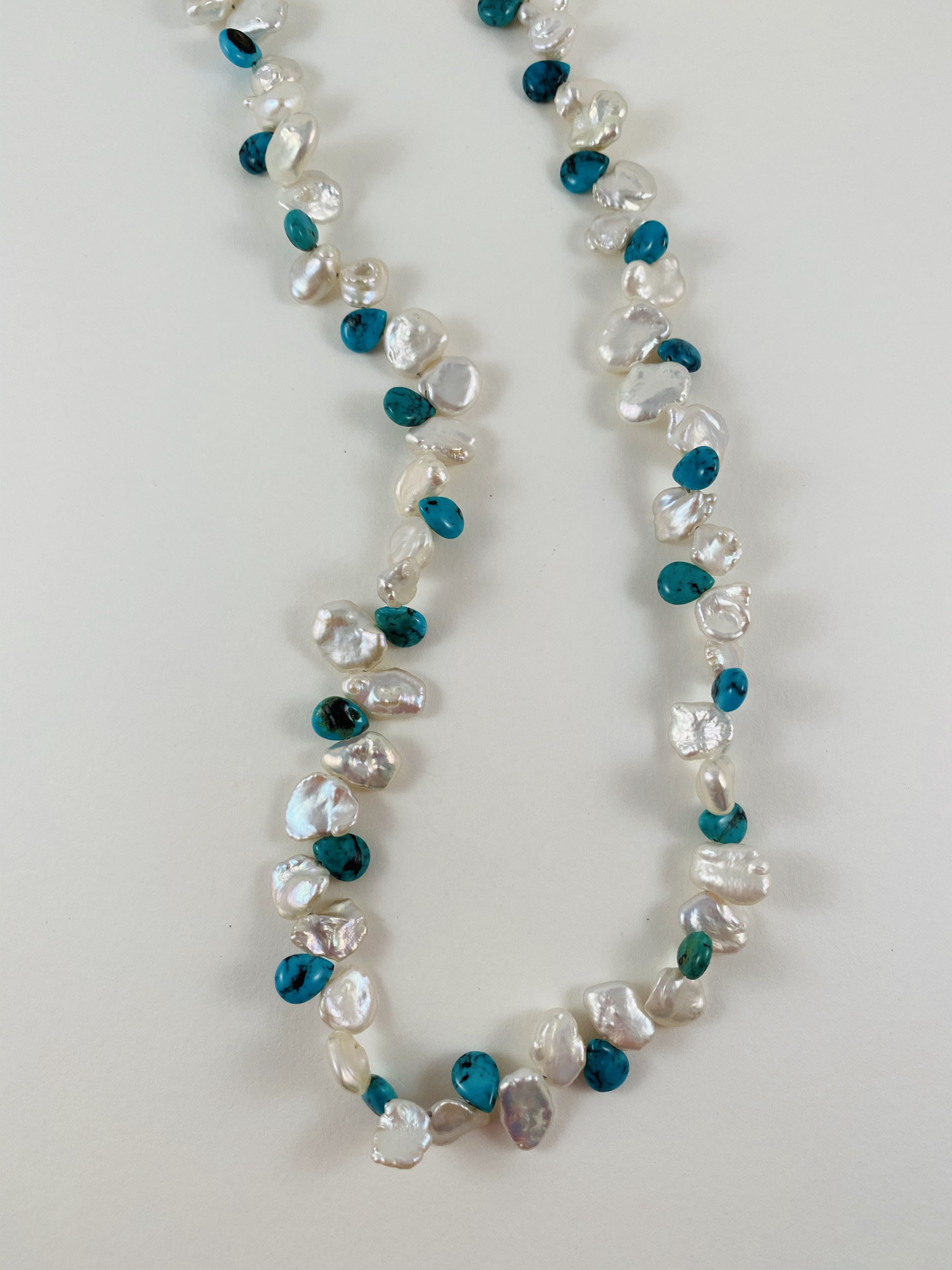 Keshi Pearl and Turquoise Brio Necklace NT20-8 by Nance Trueworthy